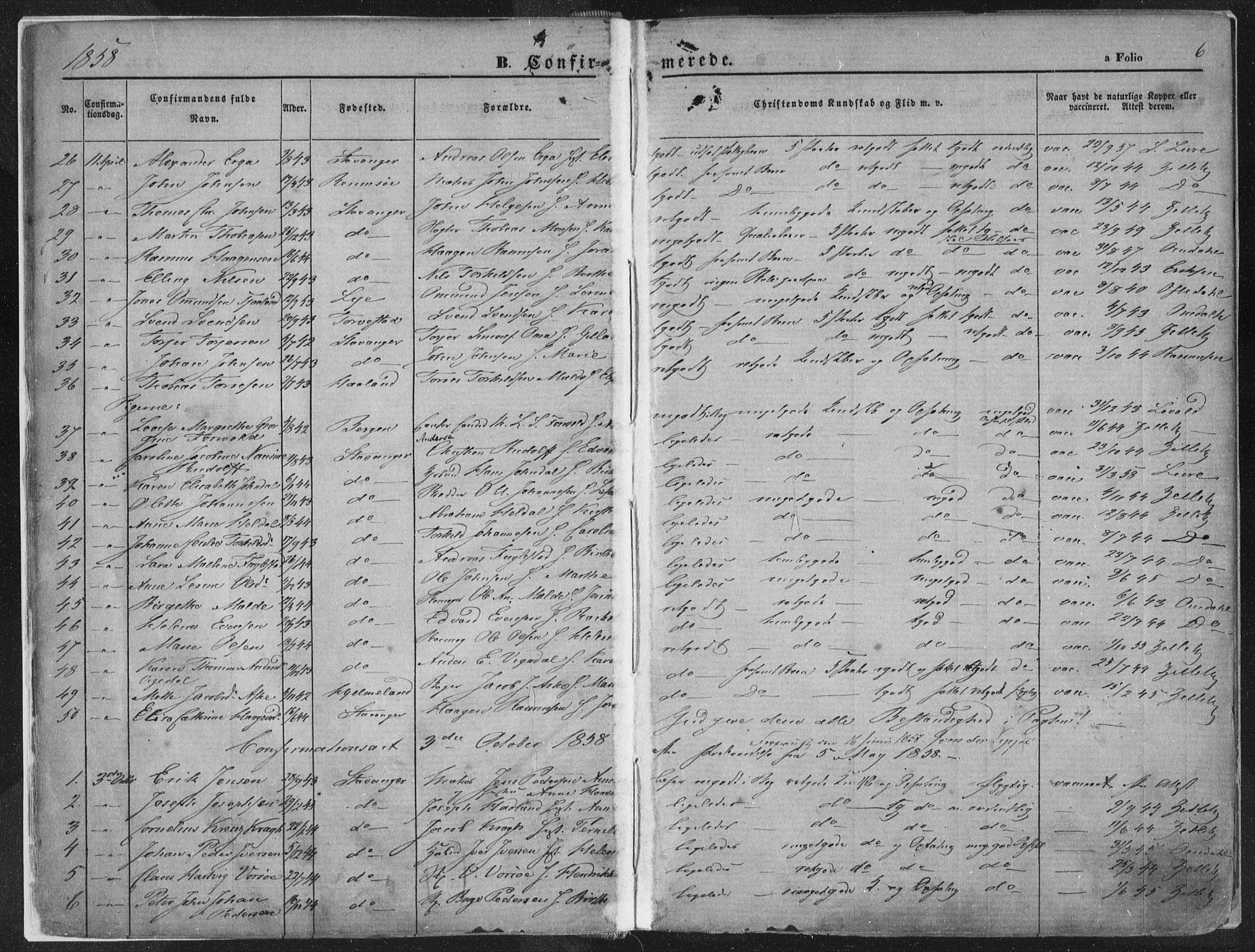Domkirken sokneprestkontor, SAST/A-101812/001/30/30BA/L0018: Ministerialbok nr. A 17, 1857-1877, s. 6