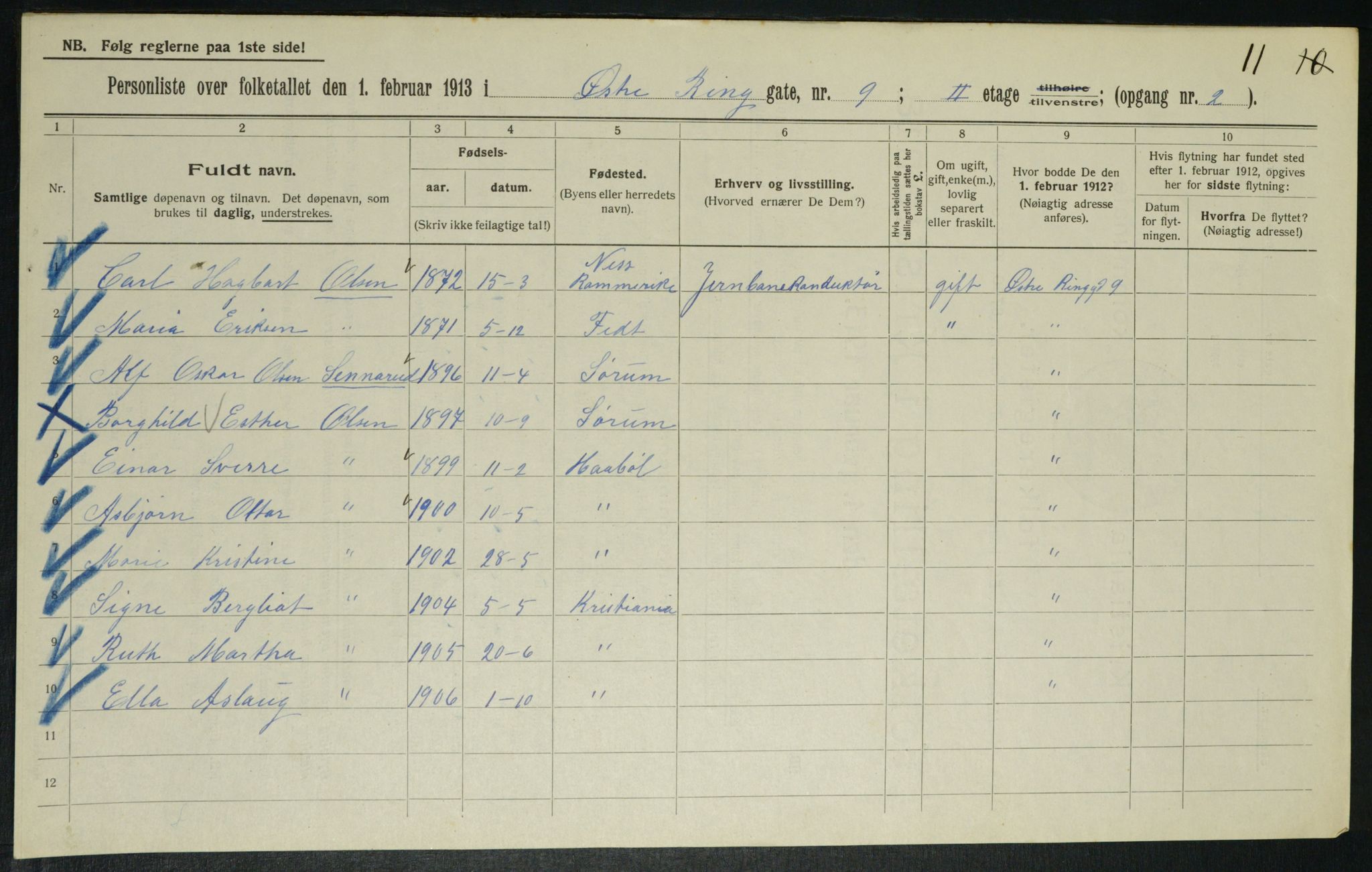 OBA, Kommunal folketelling 1.2.1913 for Kristiania, 1913, s. 129399