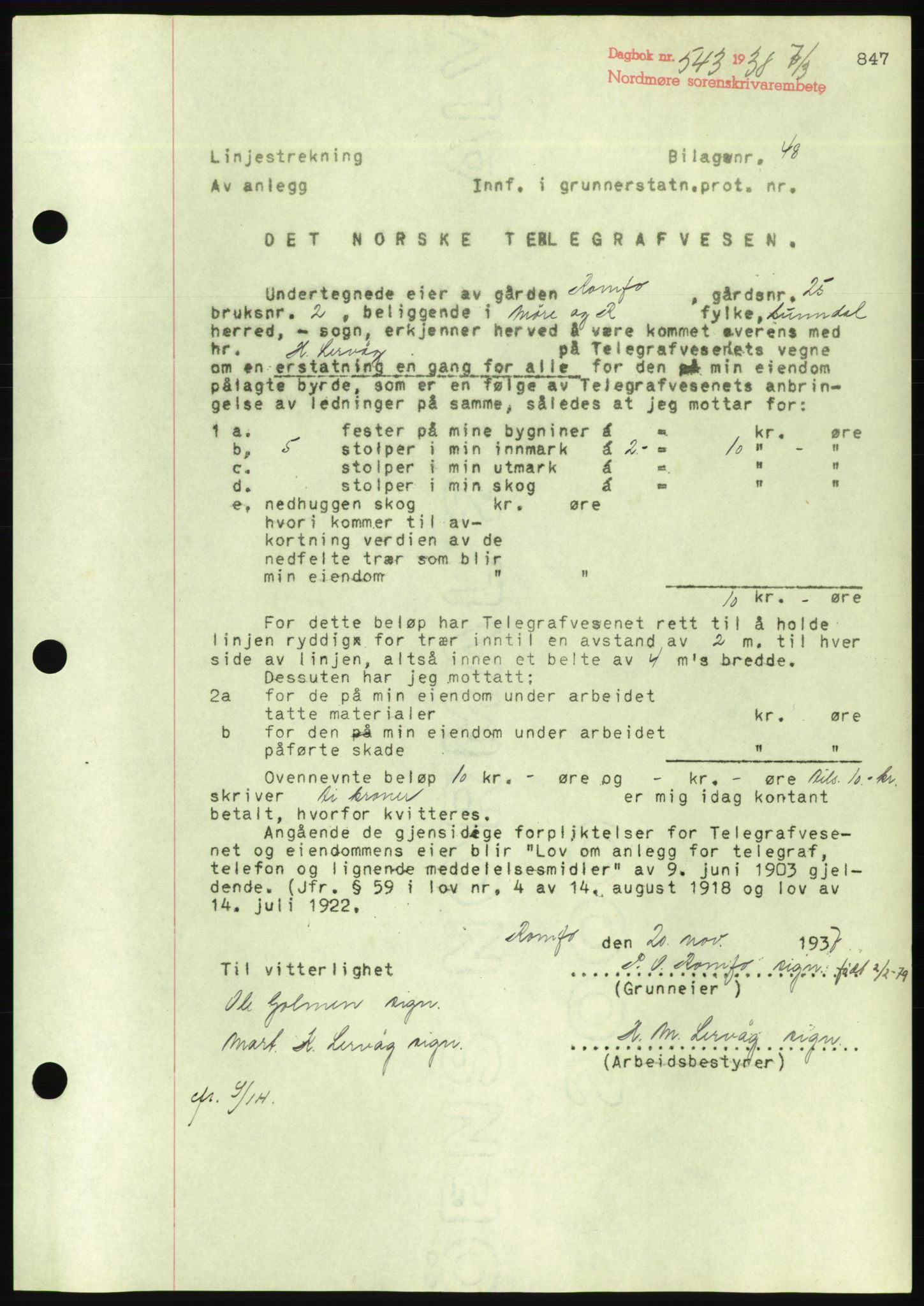 Nordmøre sorenskriveri, AV/SAT-A-4132/1/2/2Ca/L0092: Pantebok nr. B82, 1937-1938, Dagboknr: 543/1938