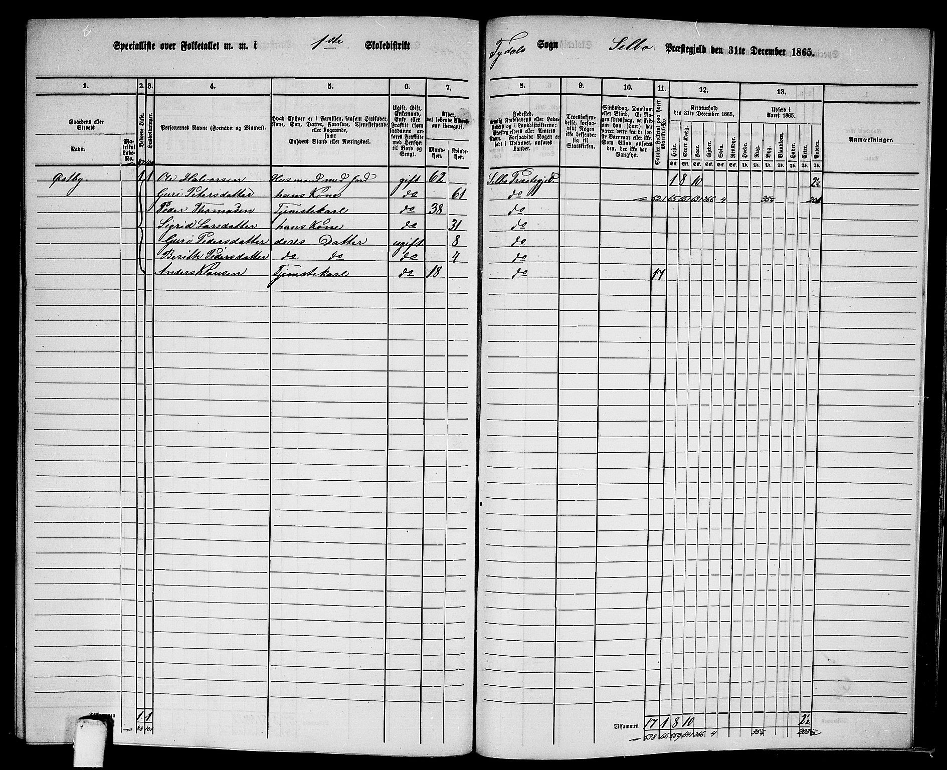 RA, Folketelling 1865 for 1664P Selbu prestegjeld, 1865, s. 242