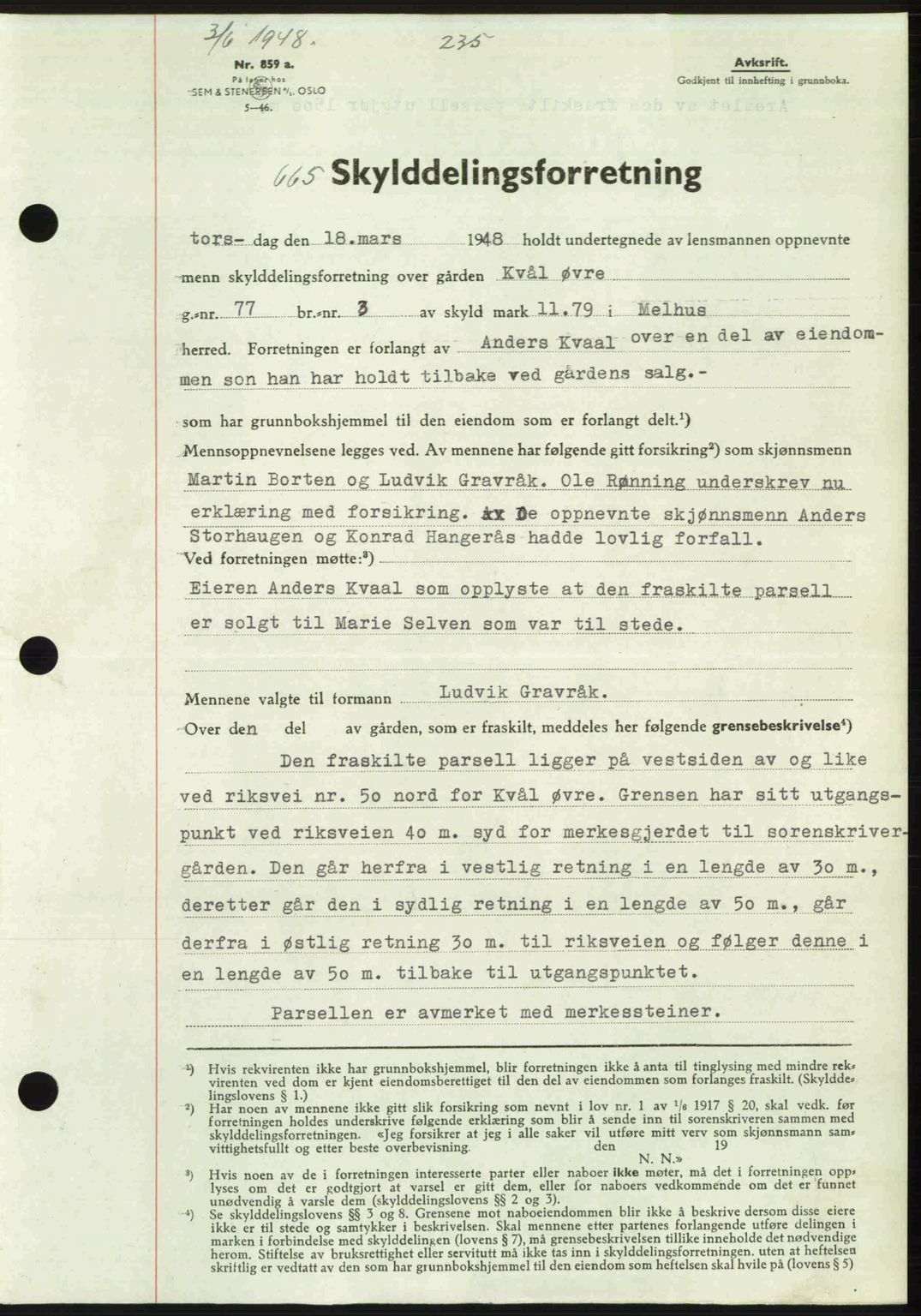 Gauldal sorenskriveri, SAT/A-0014/1/2/2C: Pantebok nr. A6, 1948-1948, Dagboknr: 665/1948