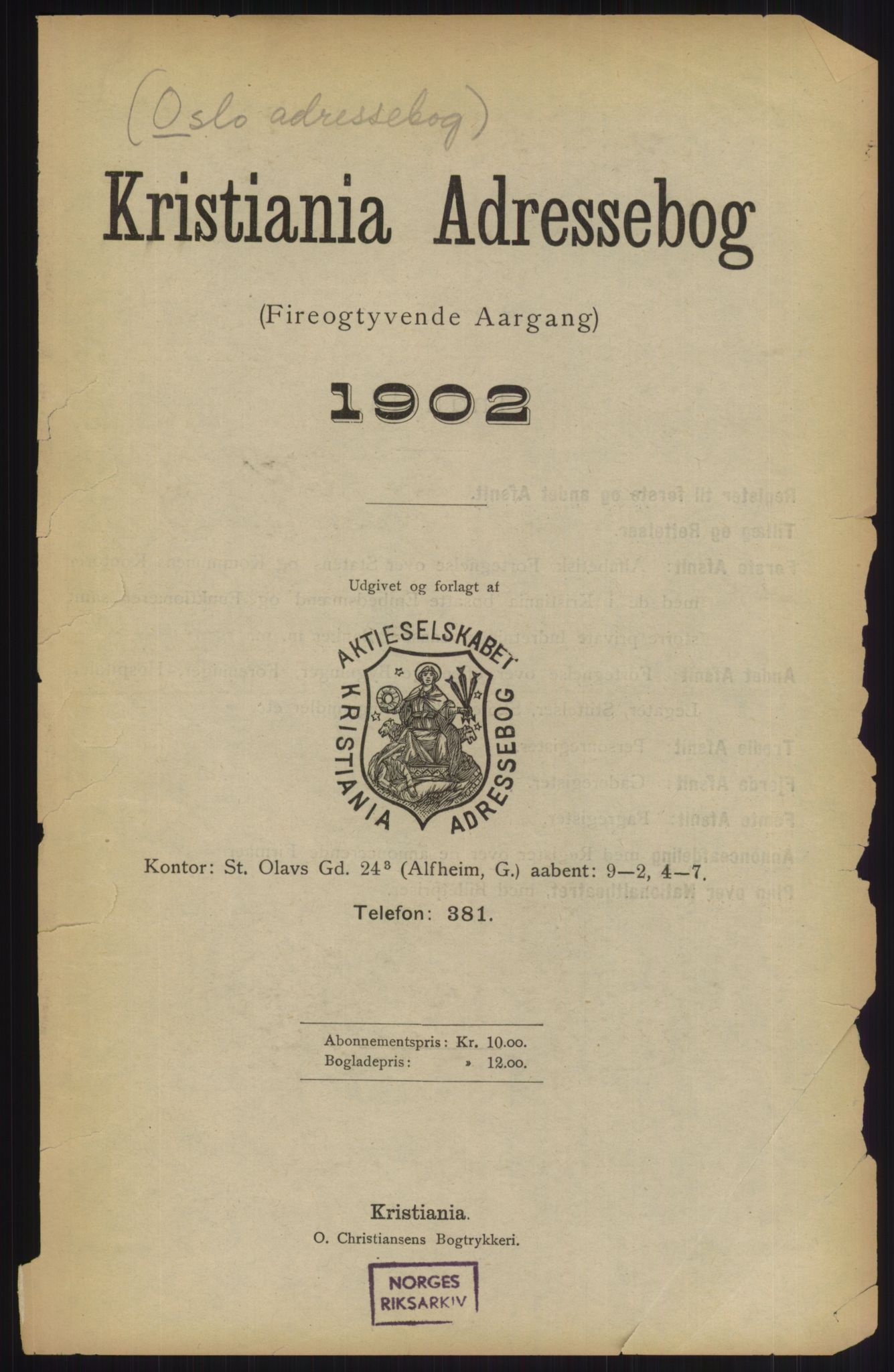 Kristiania/Oslo adressebok, PUBL/-, 1902