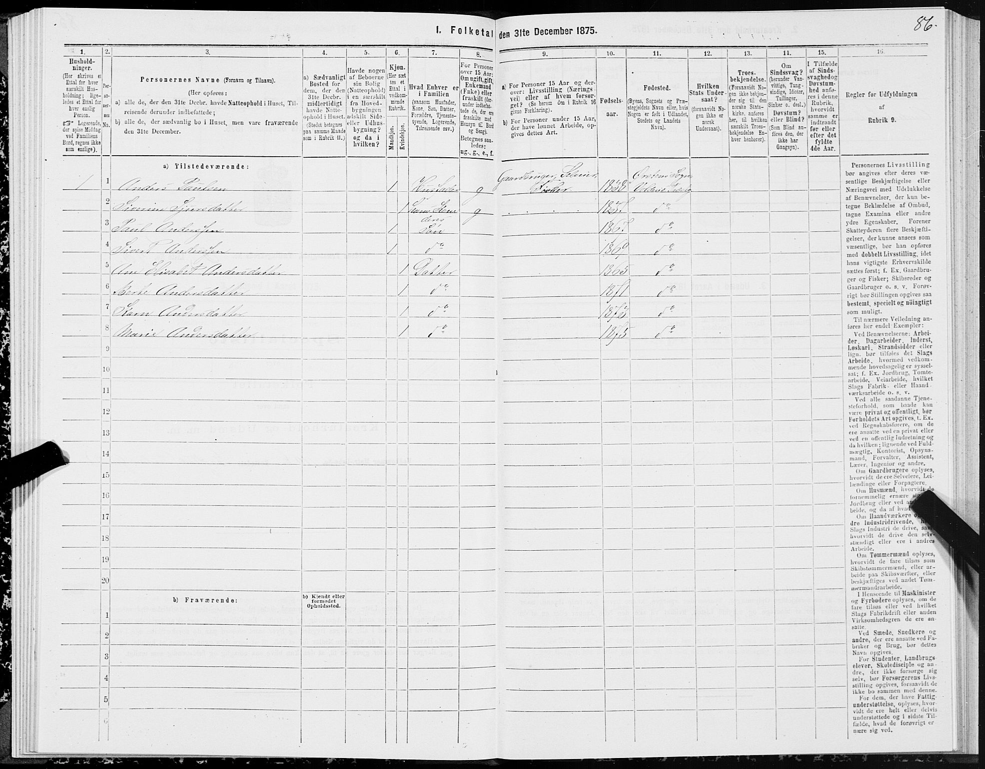 SAT, Folketelling 1875 for 1519P Volda prestegjeld, 1875, s. 3086