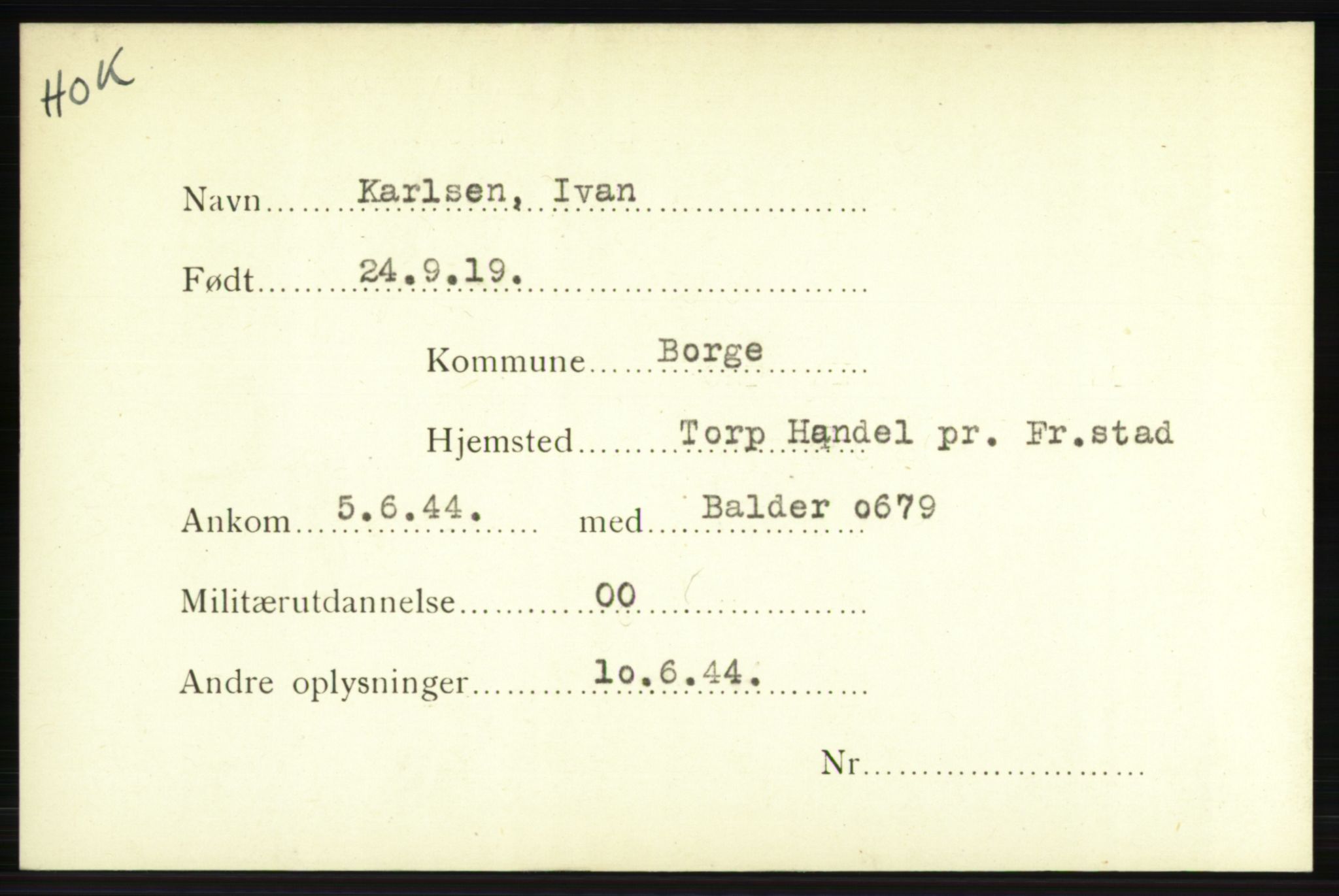 Forsvarets Overkommando. 2. kontor. Arkiv 8.1. Mottakersentralen FDE og FO.II, AV/RA-RAFA-6952/P/Pa/L0011: Kåen - Kristiansen, 1940-1945, s. 171
