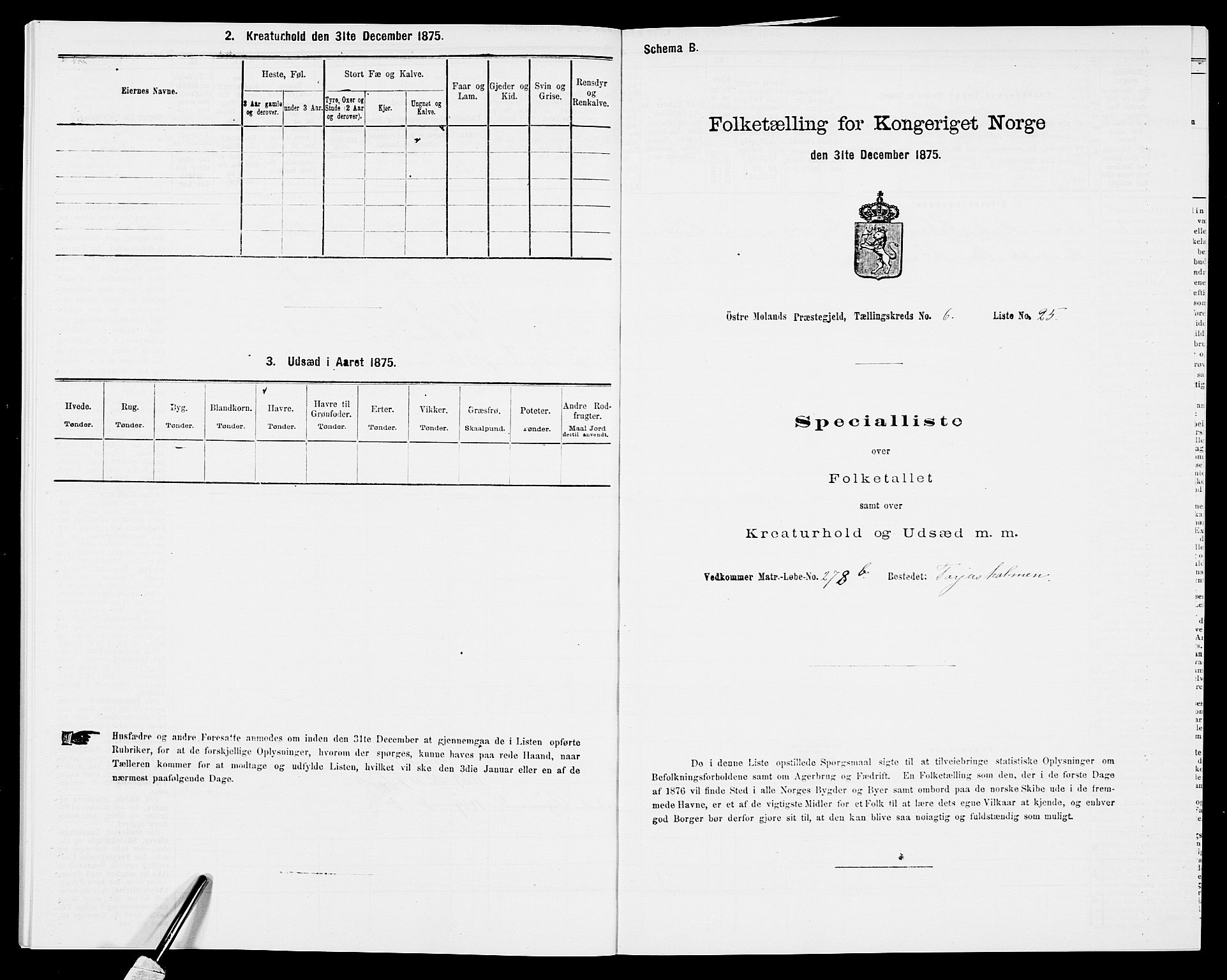 SAK, Folketelling 1875 for 0918P Austre Moland prestegjeld, 1875, s. 2078