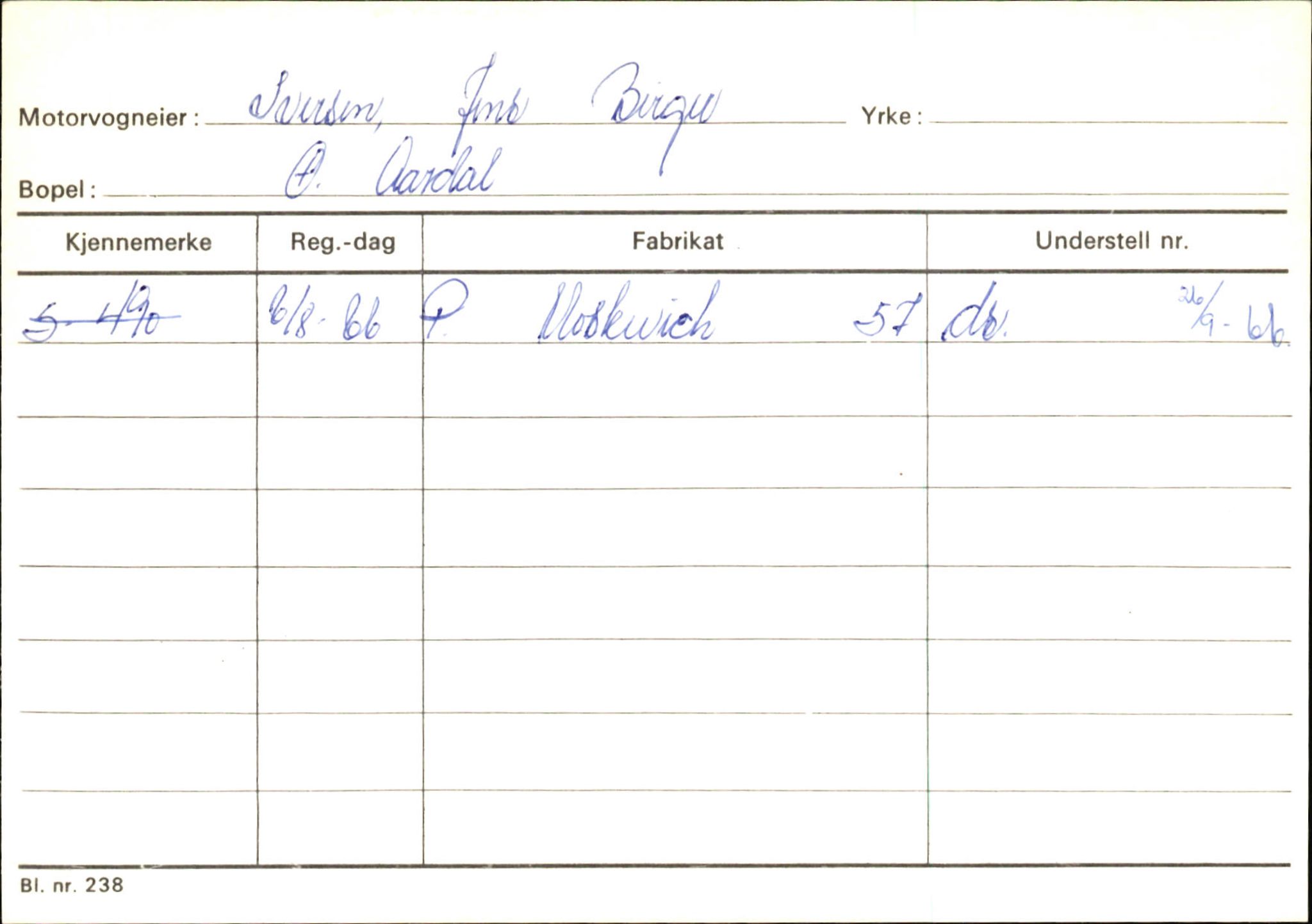 Statens vegvesen, Sogn og Fjordane vegkontor, AV/SAB-A-5301/4/F/L0145: Registerkort Vågsøy S-Å. Årdal I-P, 1945-1975, s. 884