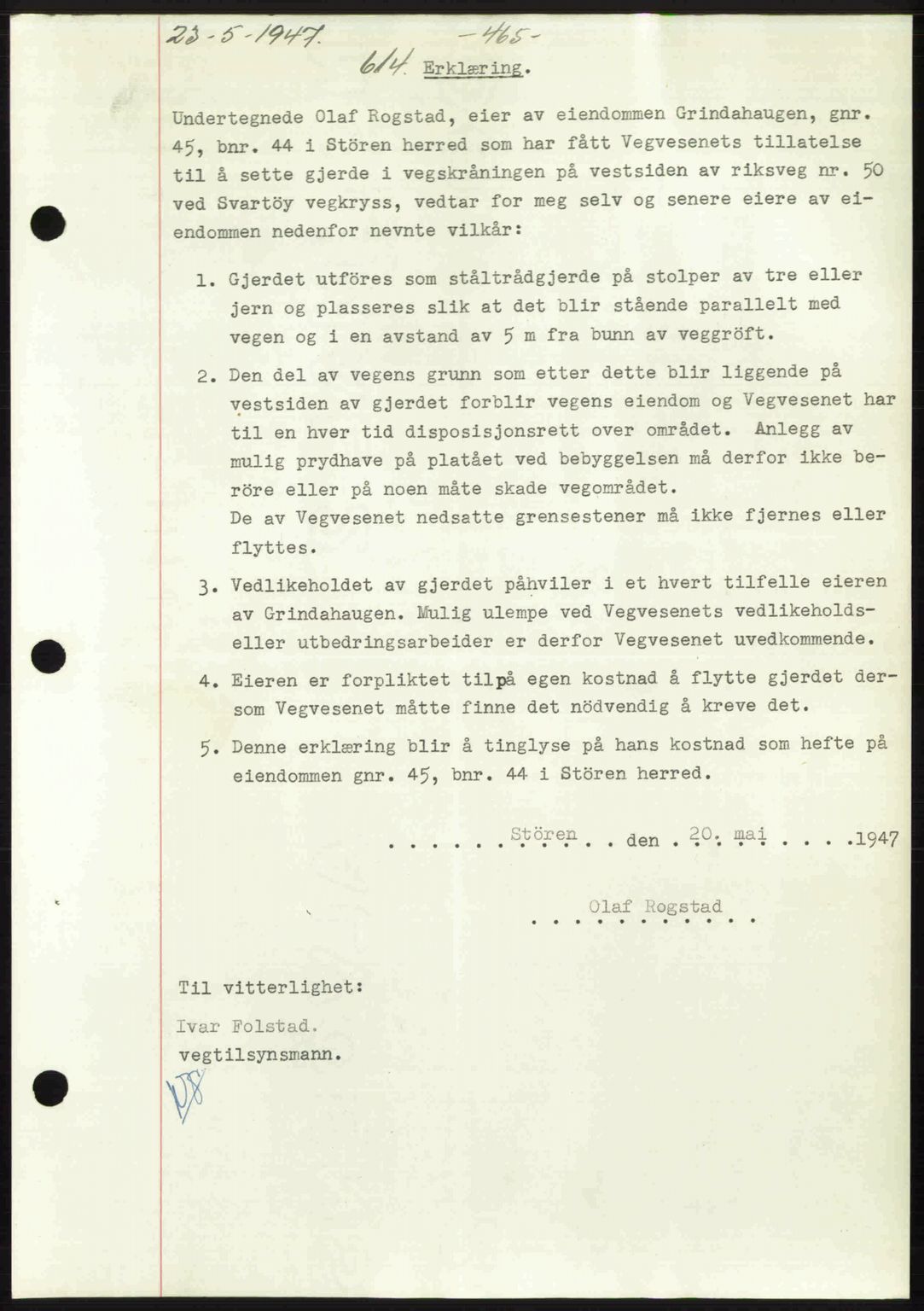 Gauldal sorenskriveri, SAT/A-0014/1/2/2C: Pantebok nr. A3, 1947-1947, Dagboknr: 614/1947