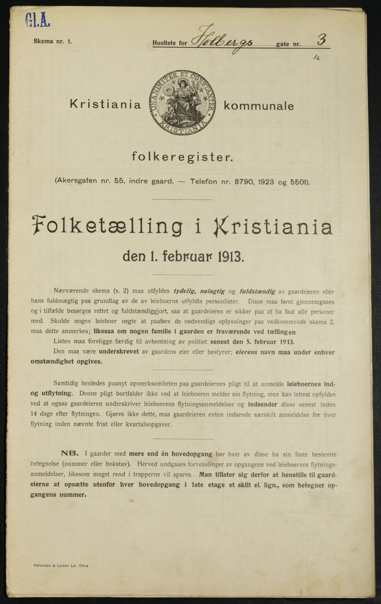 OBA, Kommunal folketelling 1.2.1913 for Kristiania, 1913, s. 40065