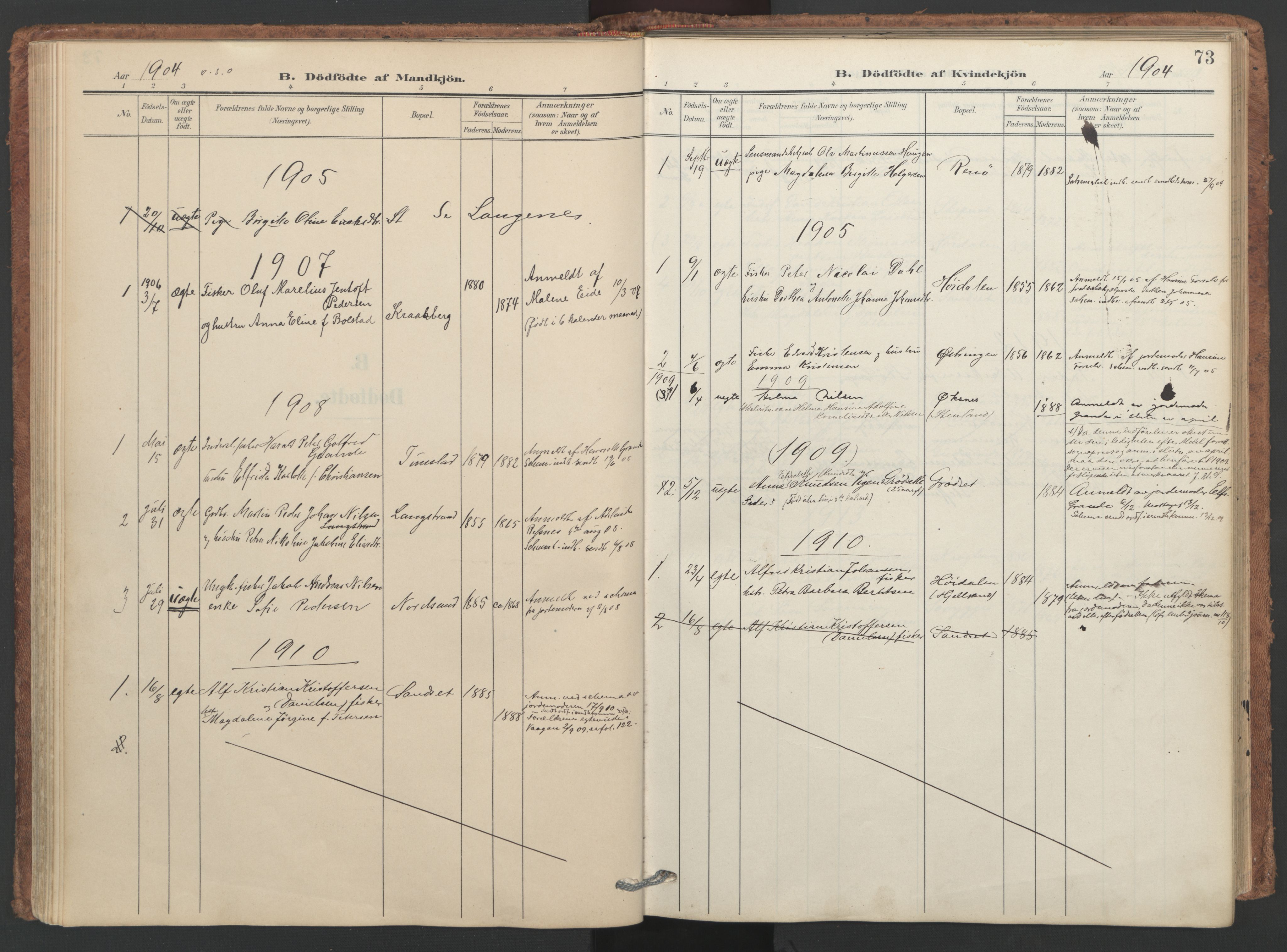 Ministerialprotokoller, klokkerbøker og fødselsregistre - Nordland, AV/SAT-A-1459/893/L1339: Ministerialbok nr. 893A11, 1904-1914, s. 73