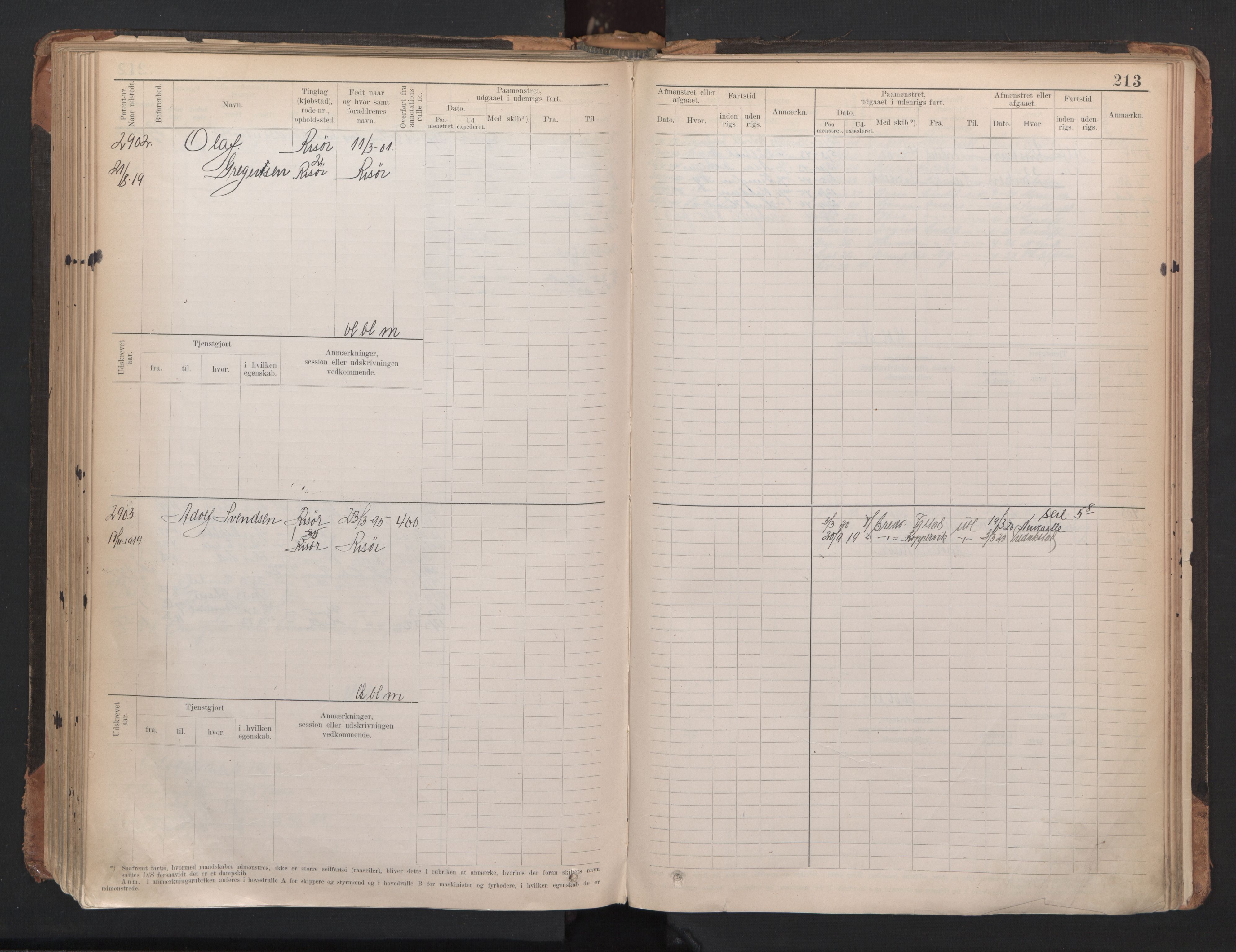 Risør mønstringskrets, AV/SAK-2031-0010/F/Fb/L0005: Hovedrulle A nr 2485-3065, Q-5, 1904-1948, s. 219