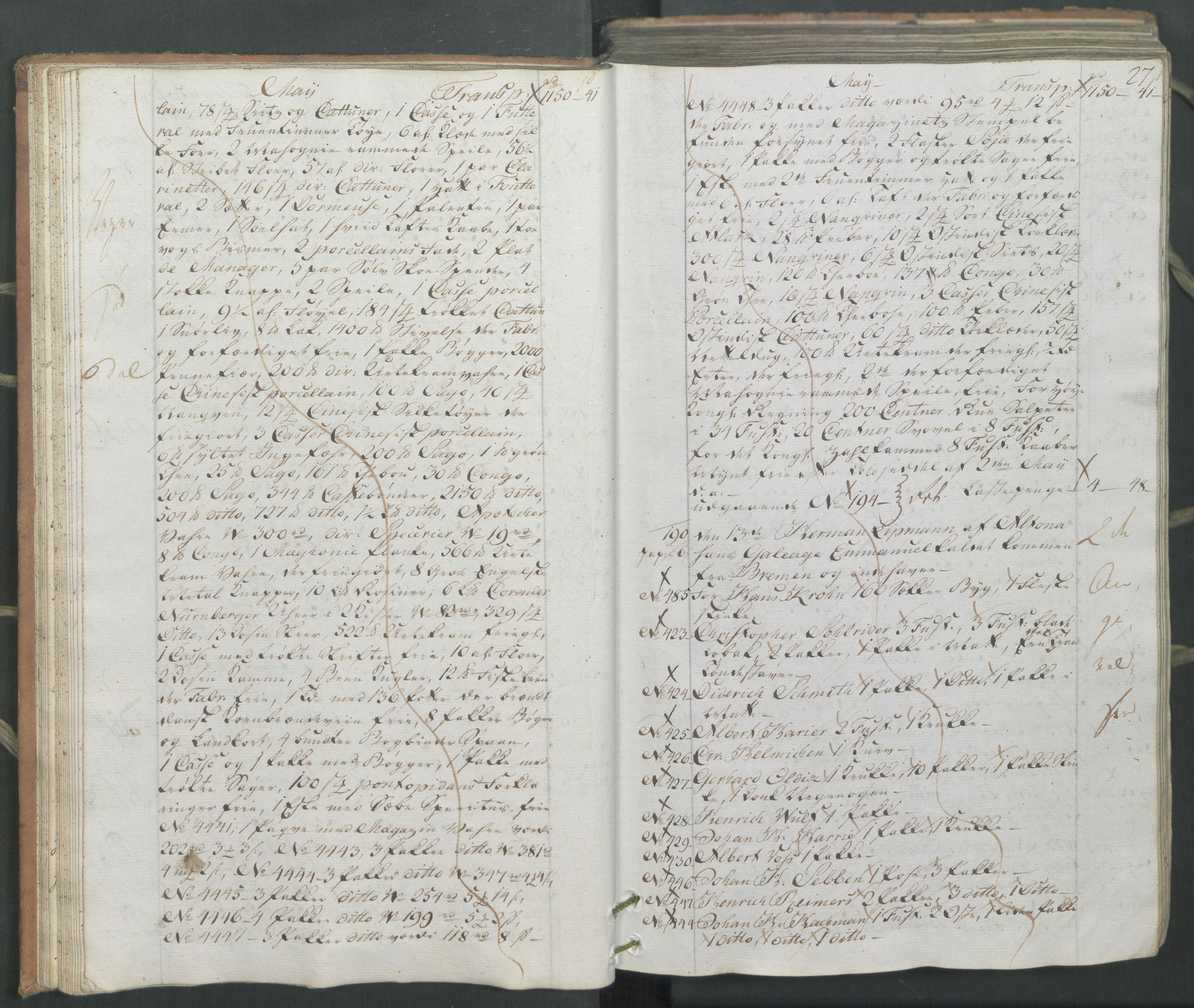 Generaltollkammeret, tollregnskaper, AV/RA-EA-5490/R26/L0222/0001: Tollregnskaper Bergen A / Inngående hovedtollbok, 1786, s. 26b-27a