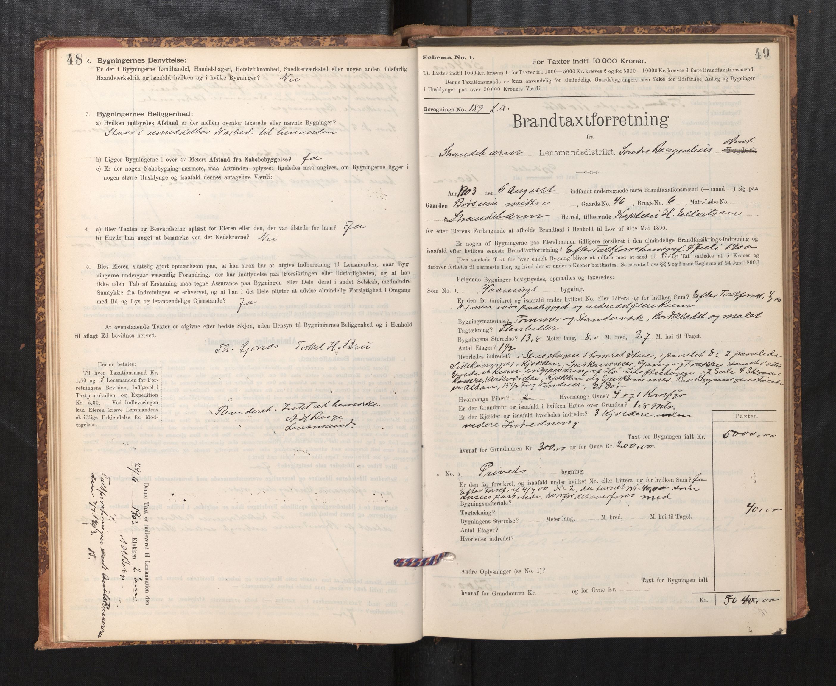 Lensmannen i Strandebarm, AV/SAB-A-35101/0012/L0004: Branntakstprotokoll, skjematakst, 1895-1920, s. 48-49