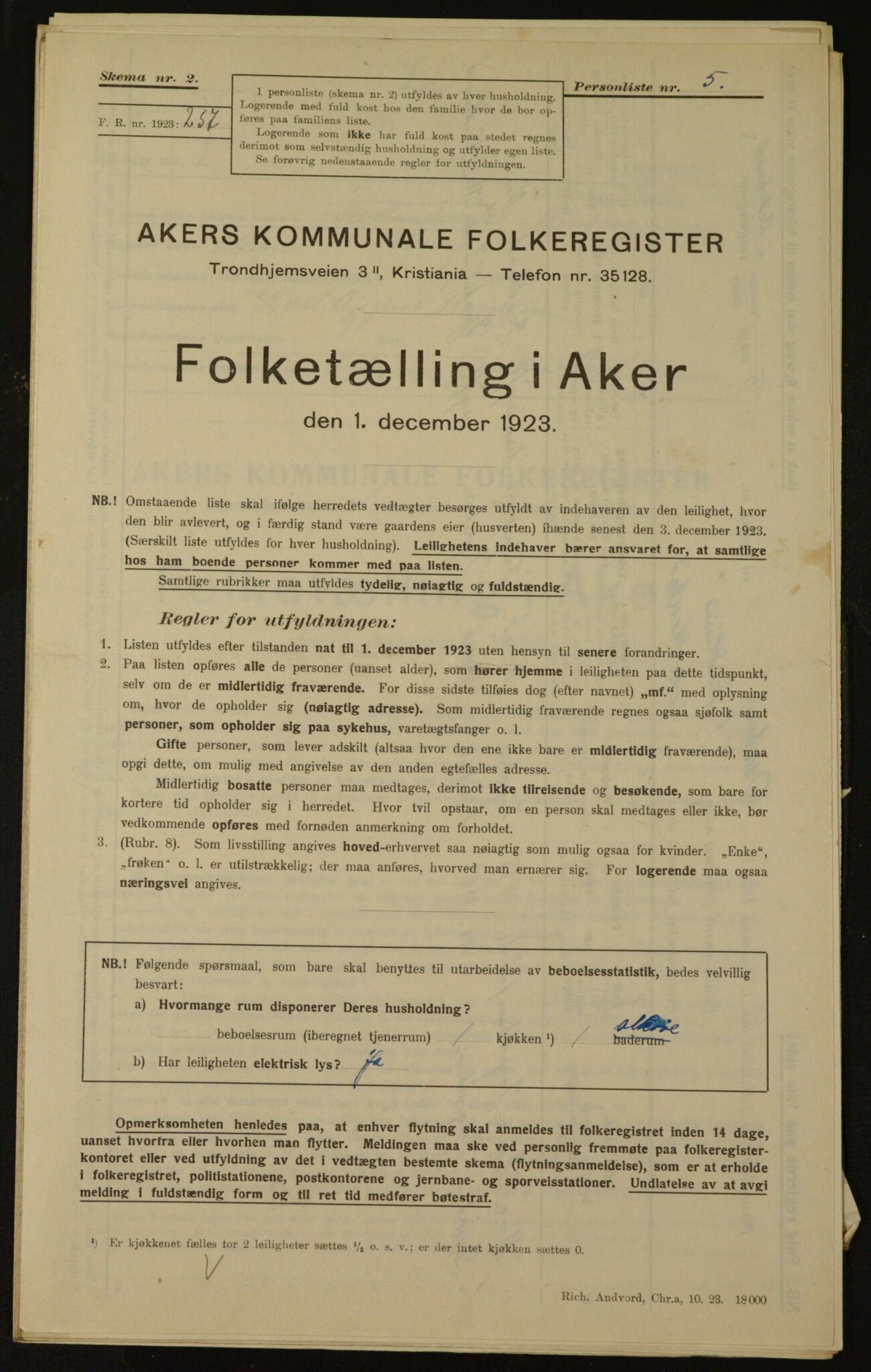 , Kommunal folketelling 1.12.1923 for Aker, 1923, s. 1706