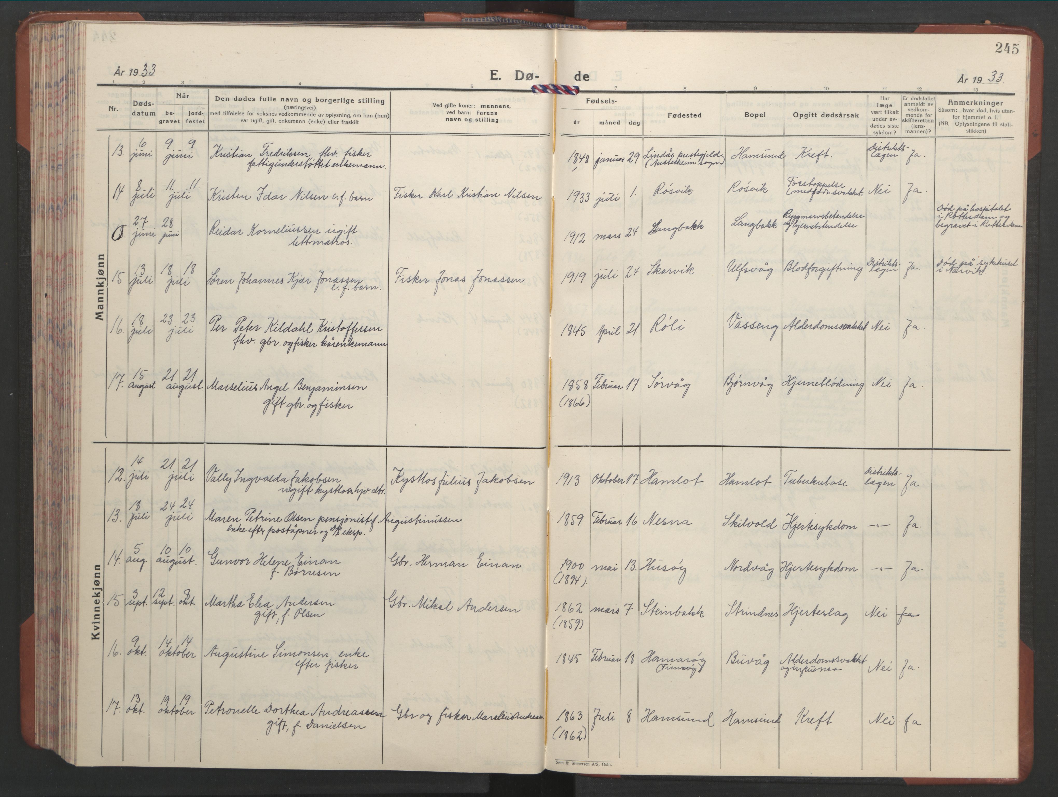 Ministerialprotokoller, klokkerbøker og fødselsregistre - Nordland, AV/SAT-A-1459/859/L0862: Klokkerbok nr. 859C08, 1925-1936, s. 245