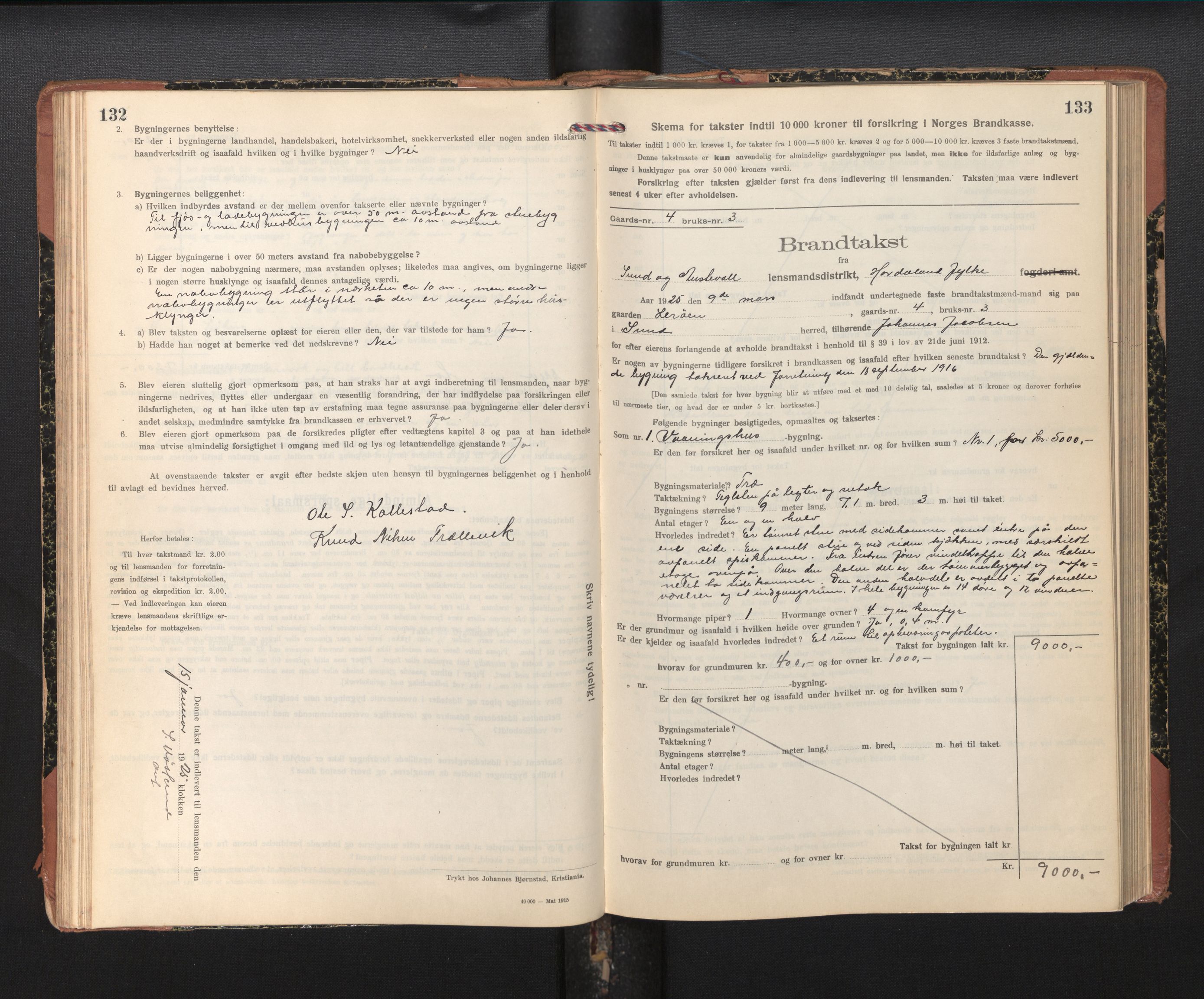 Lensmannen i Sund og Austevoll, AV/SAB-A-35201/0012/L0004: Branntakstprotokoll, skjematakst, 1917-1949, s. 132-133