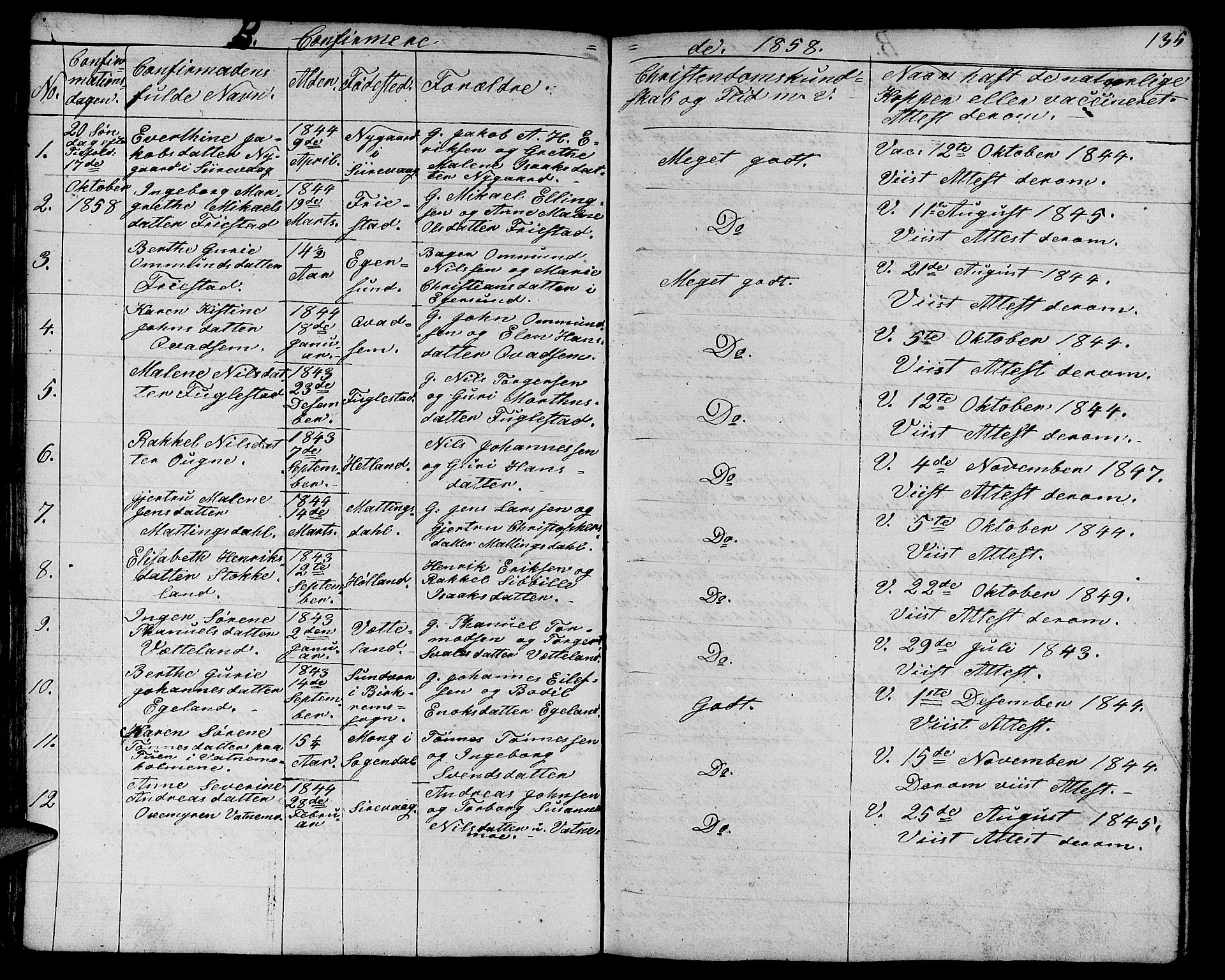 Eigersund sokneprestkontor, AV/SAST-A-101807/S09/L0003: Klokkerbok nr. B 3, 1846-1875, s. 135