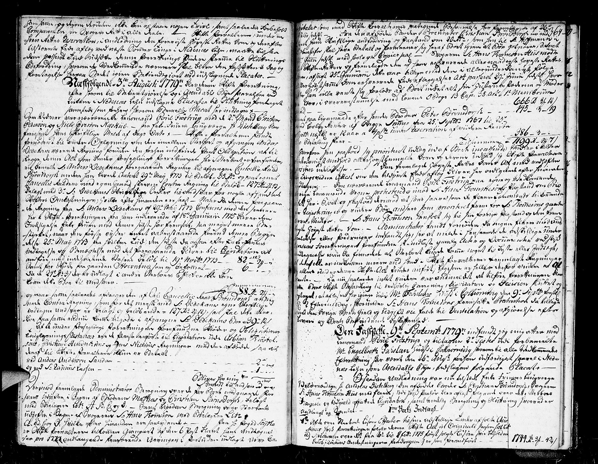 Nedenes sorenskriveri før 1824, AV/SAK-1221-0007/H/Hc/L0037: Skifteprotokoll med register nr 24, 1775-1779, s. 363b-364a