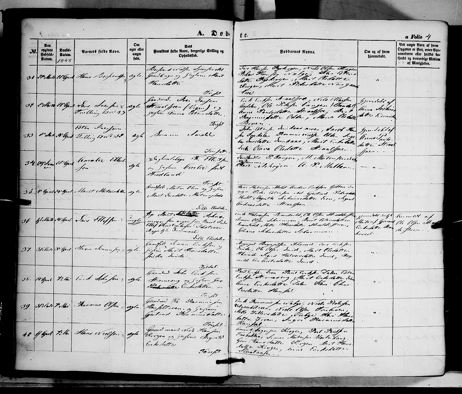 Tynset prestekontor, AV/SAH-PREST-058/H/Ha/Haa/L0020: Ministerialbok nr. 20, 1848-1862, s. 4