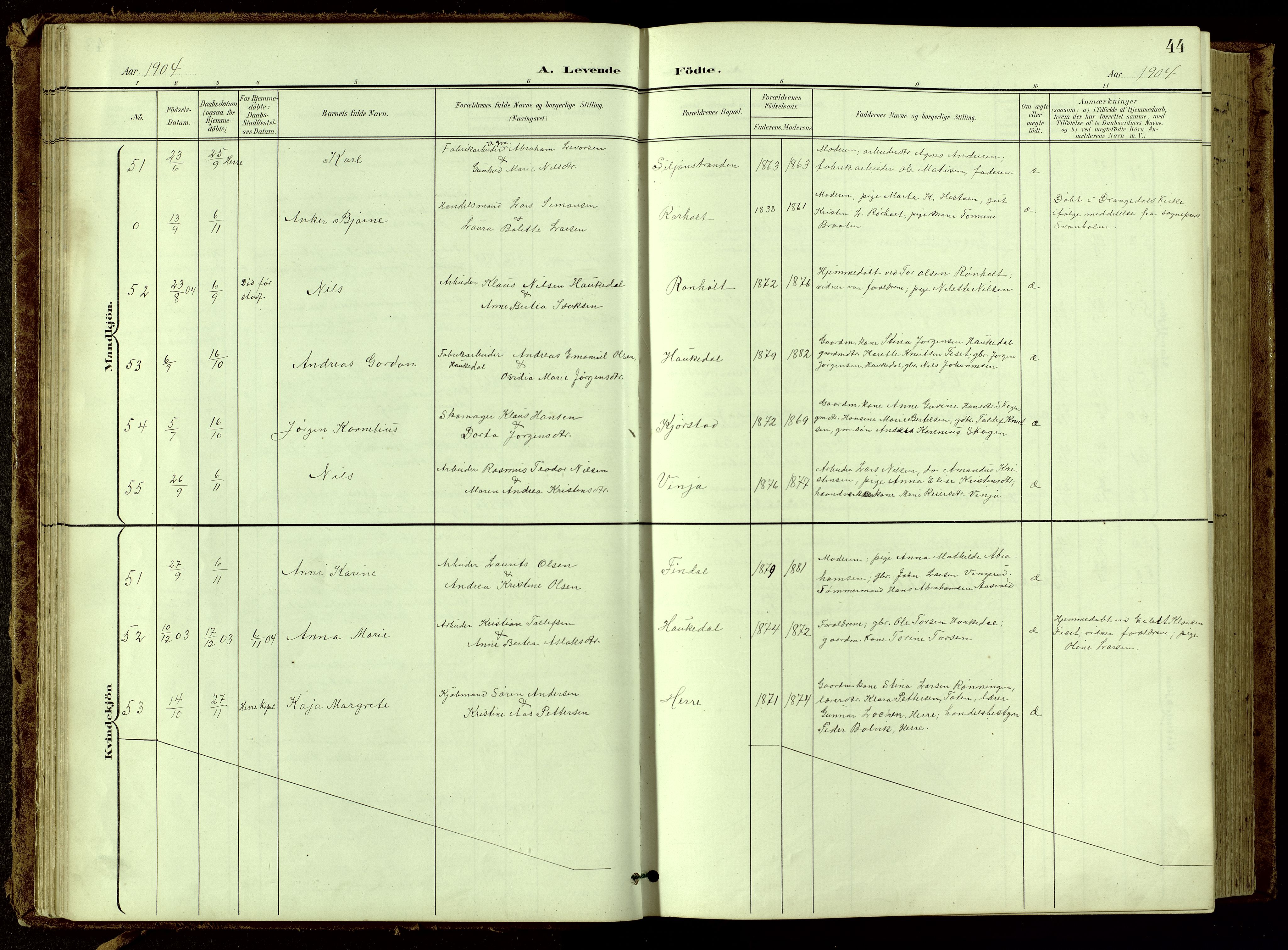 Bamble kirkebøker, SAKO/A-253/G/Ga/L0010: Klokkerbok nr. I 10, 1901-1919, s. 44