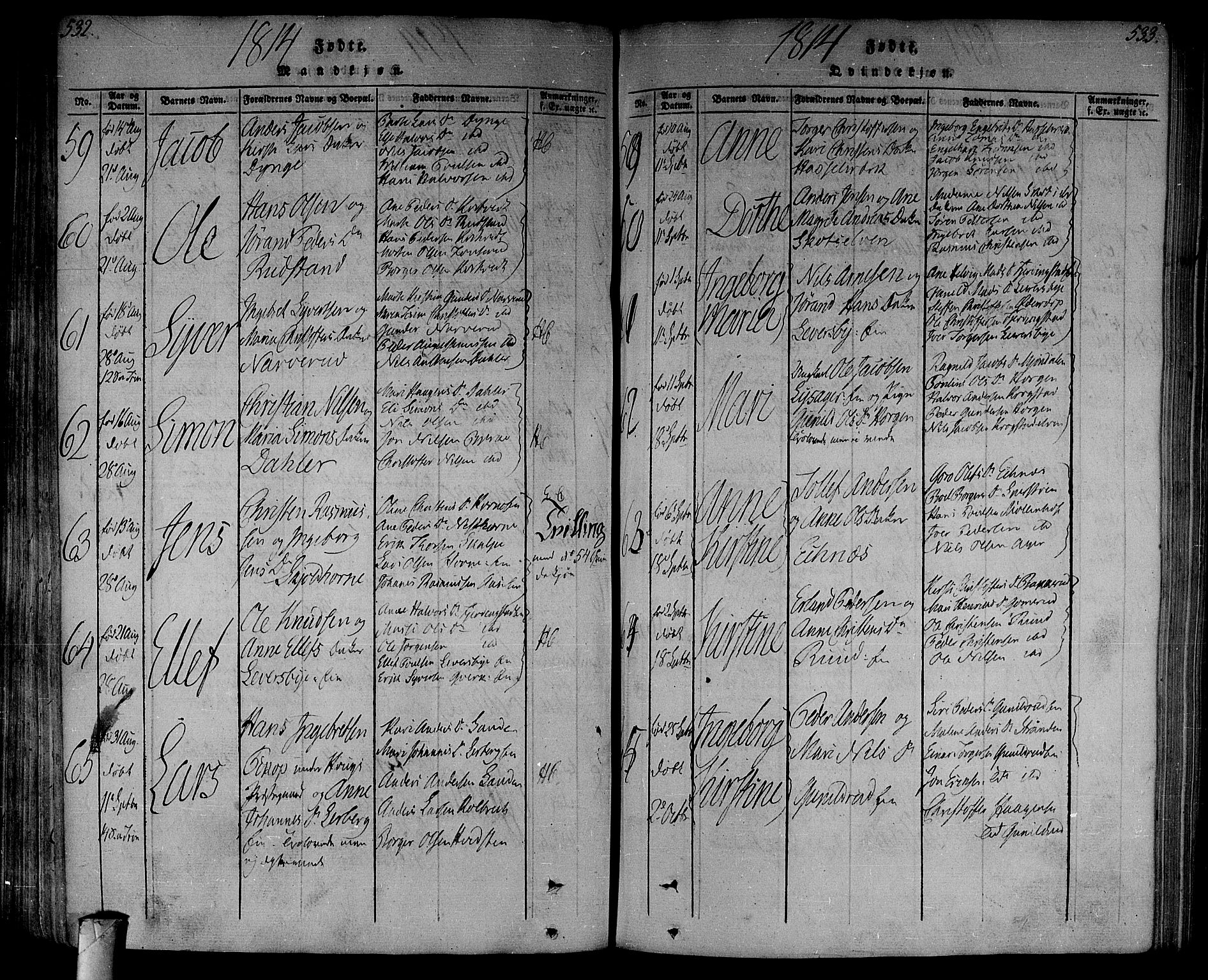 Eiker kirkebøker, AV/SAKO-A-4/F/Fa/L0010: Ministerialbok nr. I 10, 1806-1815, s. 532-533
