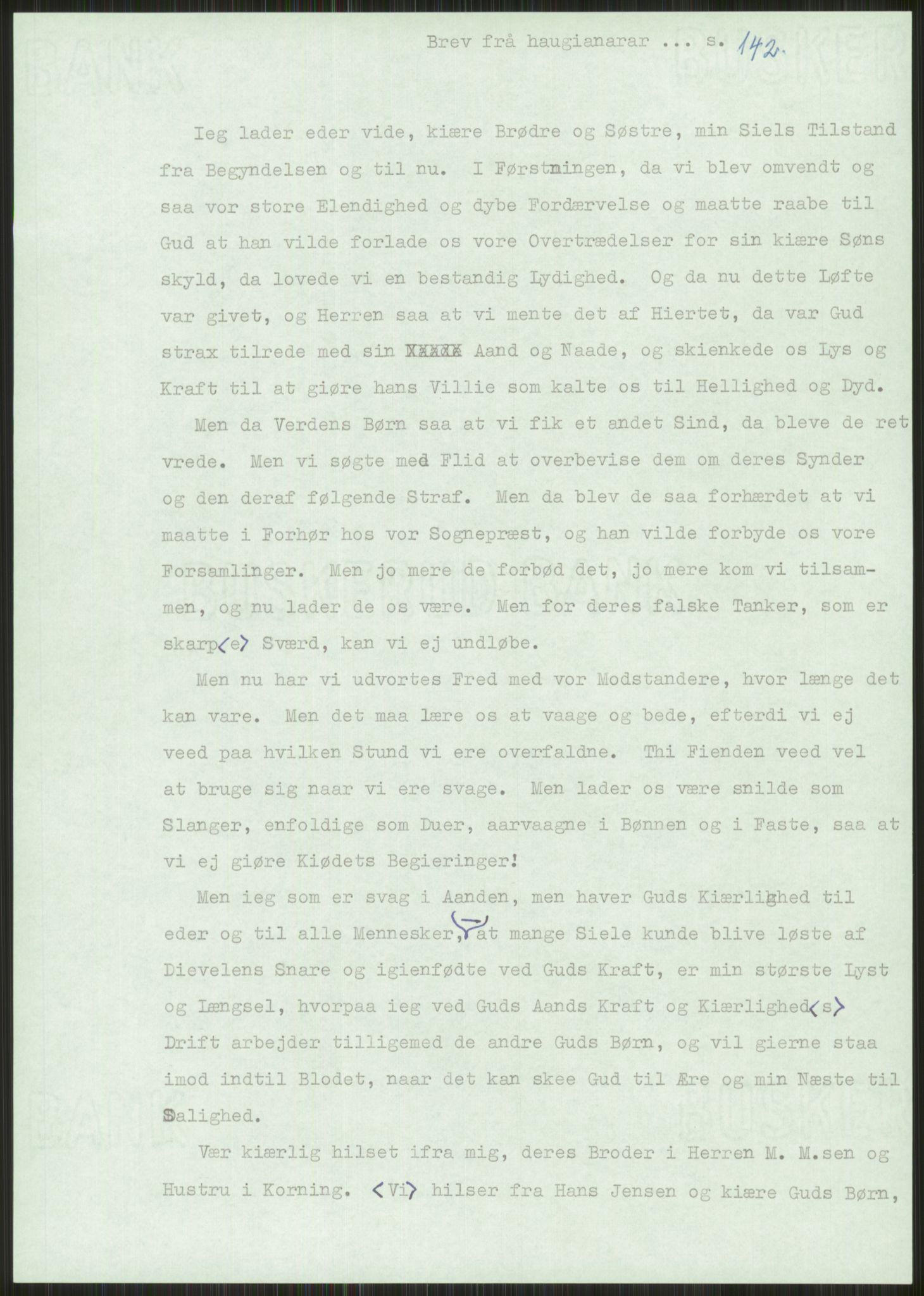 Samlinger til kildeutgivelse, Haugianerbrev, AV/RA-EA-6834/F/L0001: Haugianerbrev I: 1760-1804, 1760-1804, s. 142