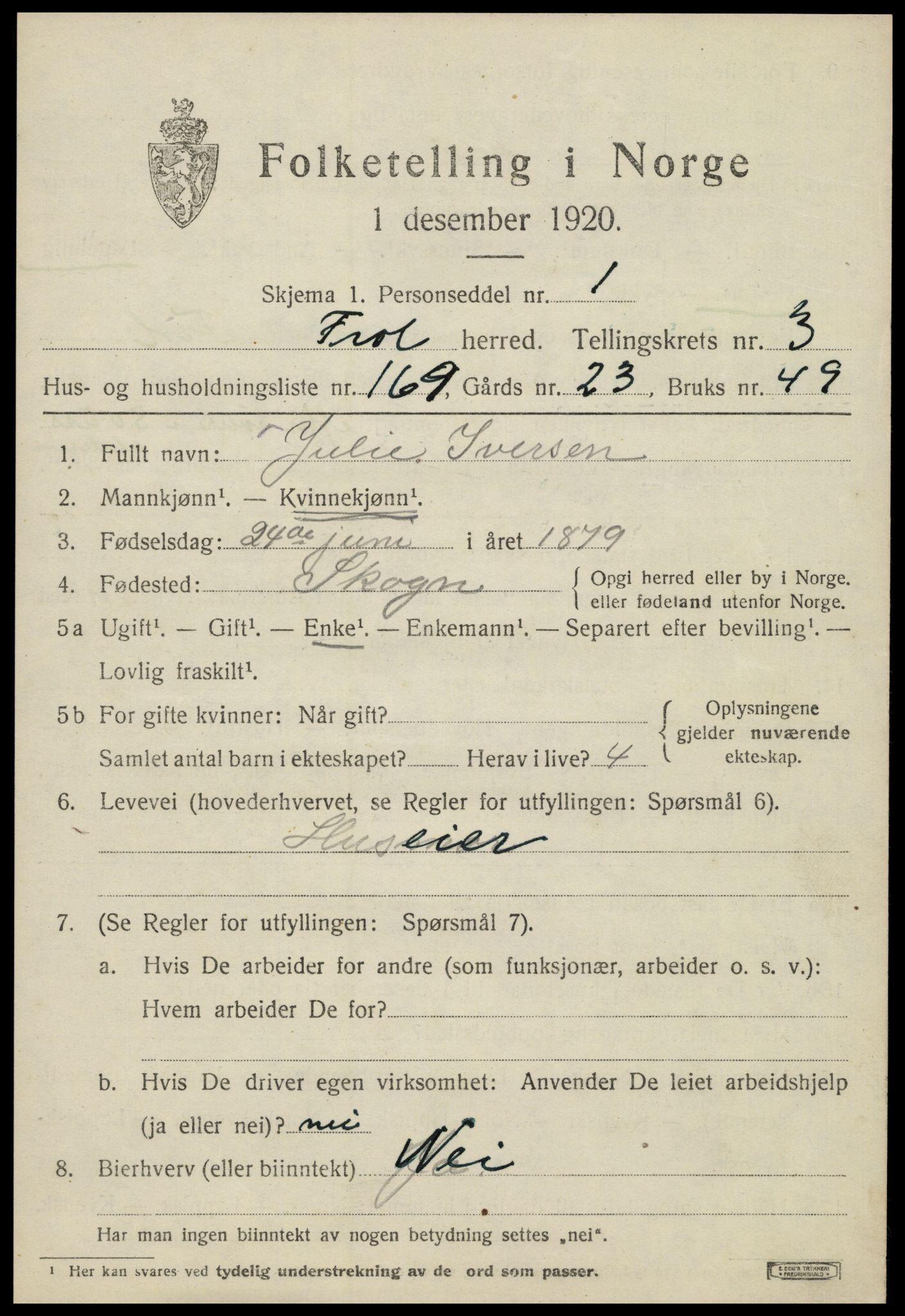 SAT, Folketelling 1920 for 1720 Frol herred, 1920, s. 5453