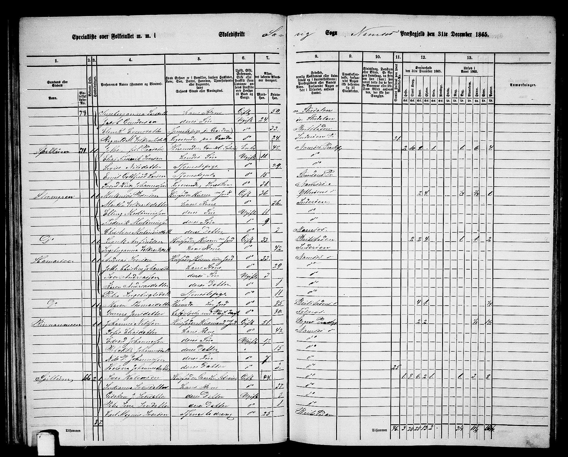 RA, Folketelling 1865 for 1745L Namsos prestegjeld, Vemundvik sokn og Sævik sokn, 1865, s. 52