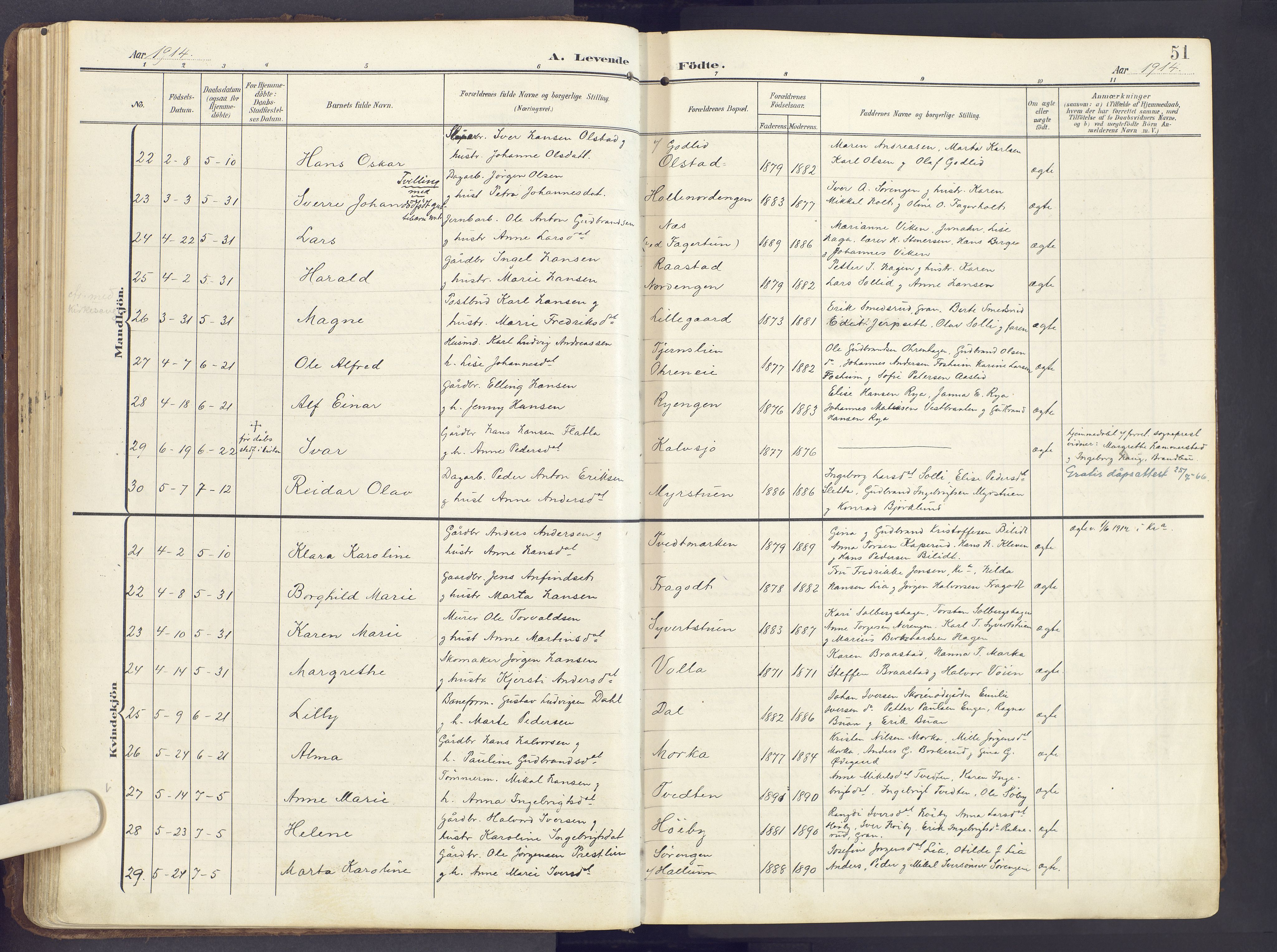 Lunner prestekontor, SAH/PREST-118/H/Ha/Haa/L0001: Ministerialbok nr. 1, 1907-1922, s. 51