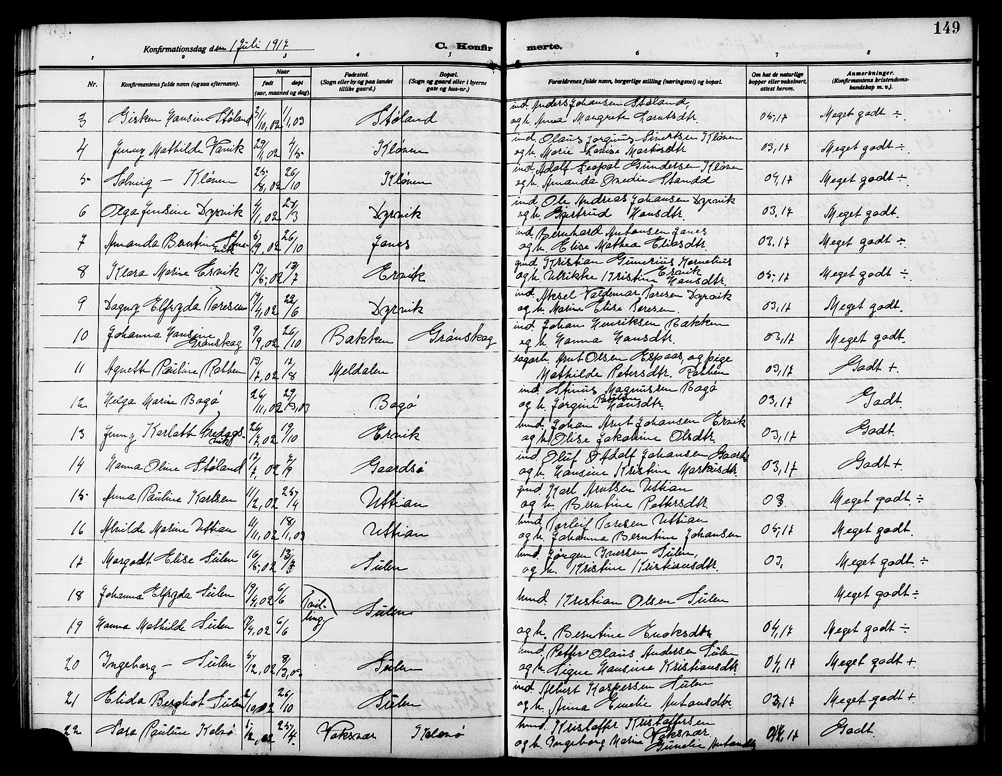 Ministerialprotokoller, klokkerbøker og fødselsregistre - Sør-Trøndelag, AV/SAT-A-1456/640/L0588: Klokkerbok nr. 640C05, 1909-1922, s. 149