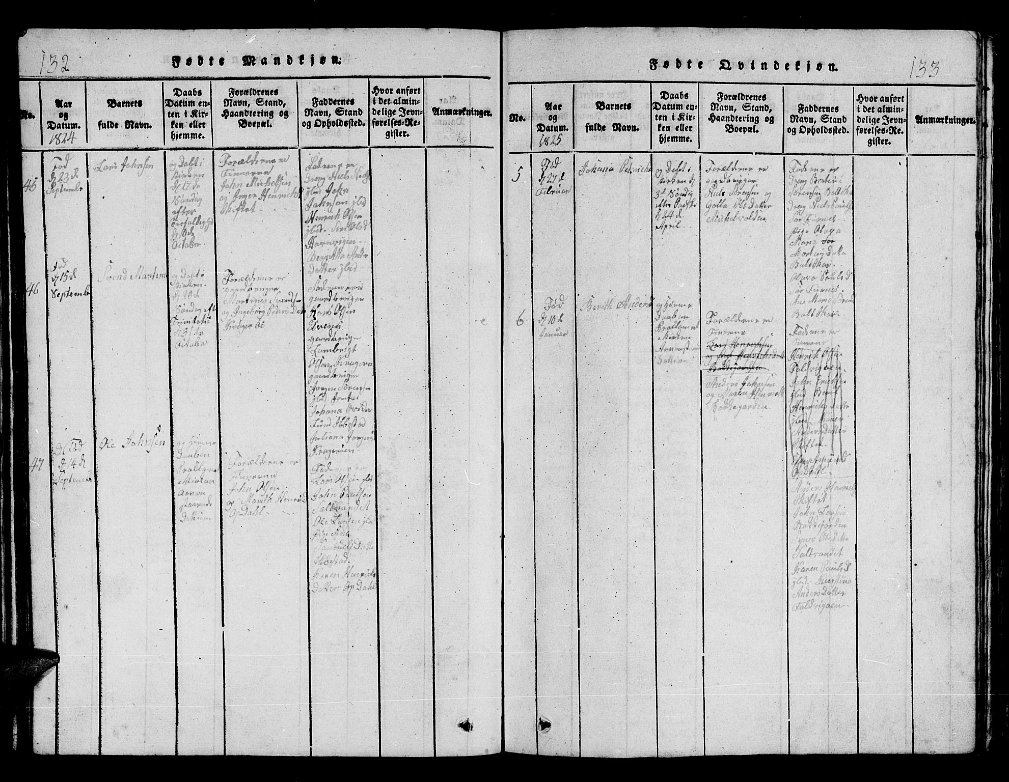 Ibestad sokneprestembete, AV/SATØ-S-0077/H/Ha/Hab/L0002klokker: Klokkerbok nr. 2, 1821-1833, s. 132-133