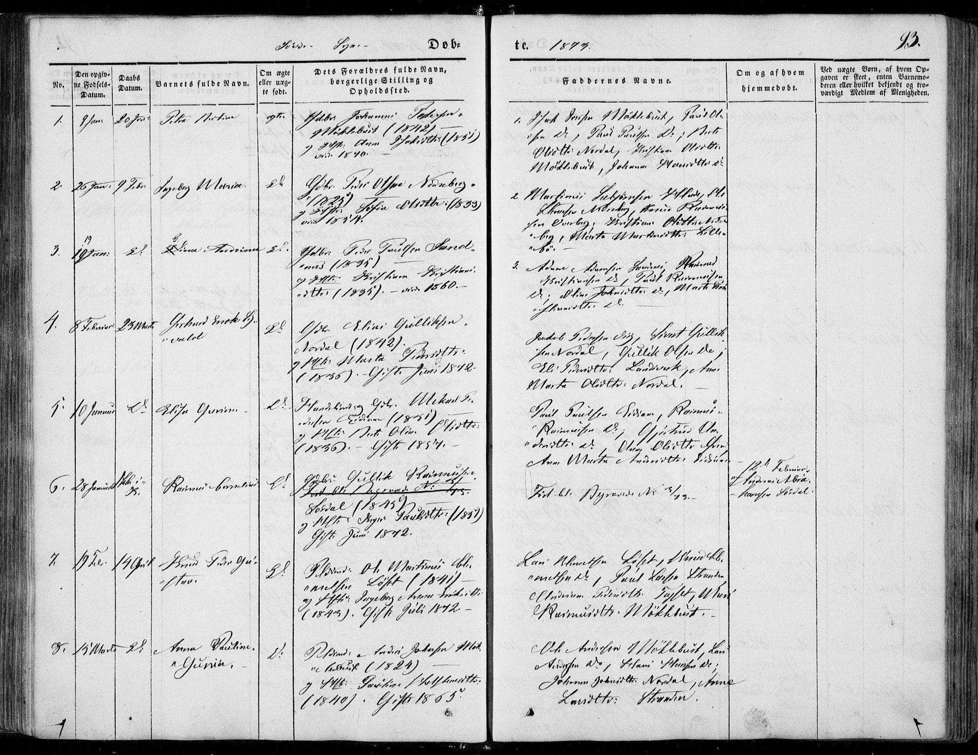 Ministerialprotokoller, klokkerbøker og fødselsregistre - Møre og Romsdal, SAT/A-1454/502/L0023: Ministerialbok nr. 502A01, 1844-1873, s. 93