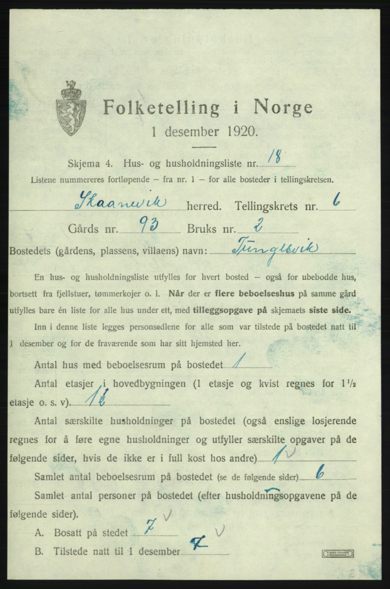 SAB, Folketelling 1920 for 1212 Skånevik herred, 1920, s. 882