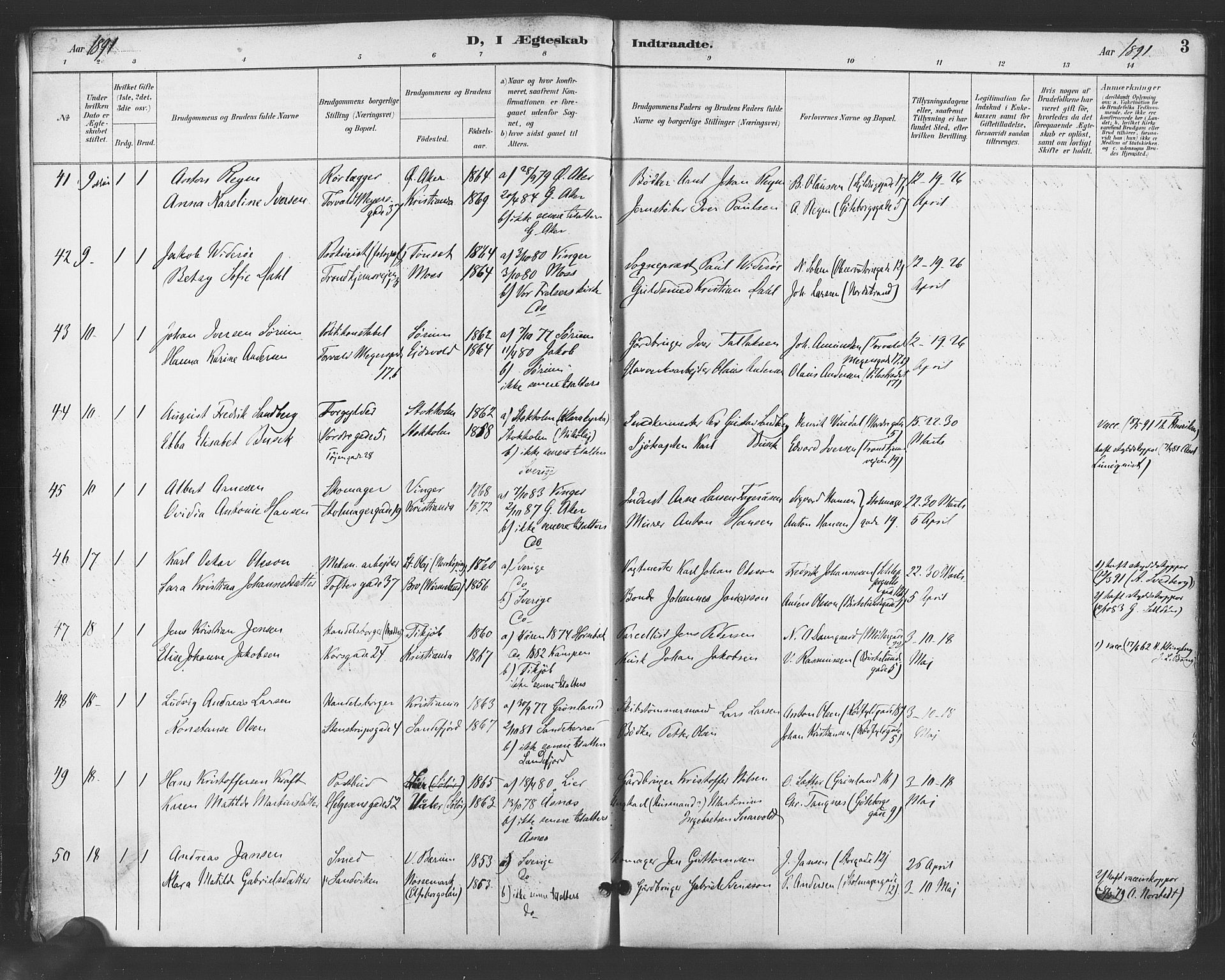 Paulus prestekontor Kirkebøker, AV/SAO-A-10871/F/Fa/L0009: Ministerialbok nr. 9, 1891-1901, s. 3
