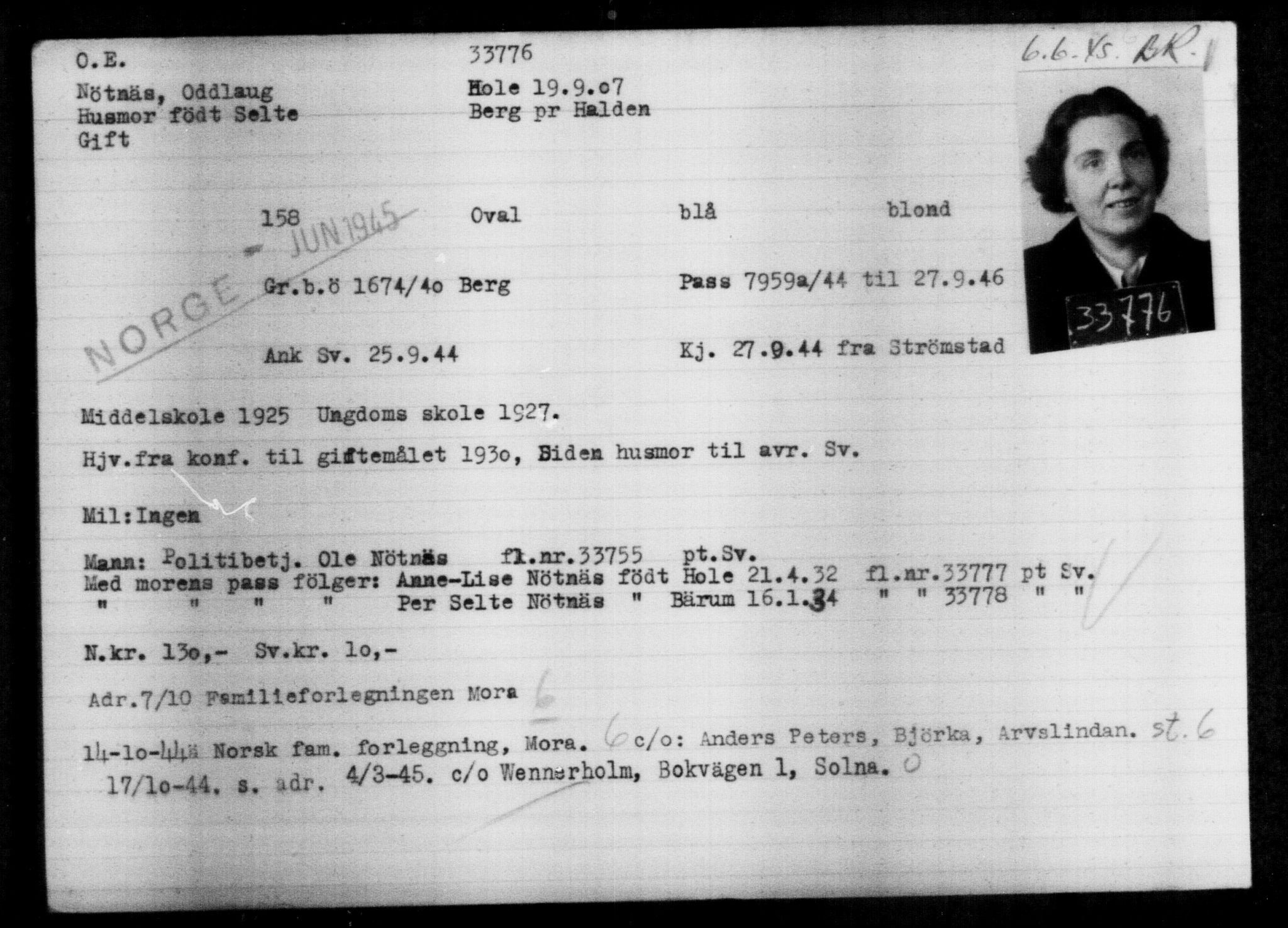 Utenriksstasjonene, Legasjonen i Stockholm, Flyktningkontoret, AV/RA-S-6753/V/Va/L0013: Kjesäterkartoteket, flyktninger med registreringsnr. 31500-34731, 1940-1945, s. 2402