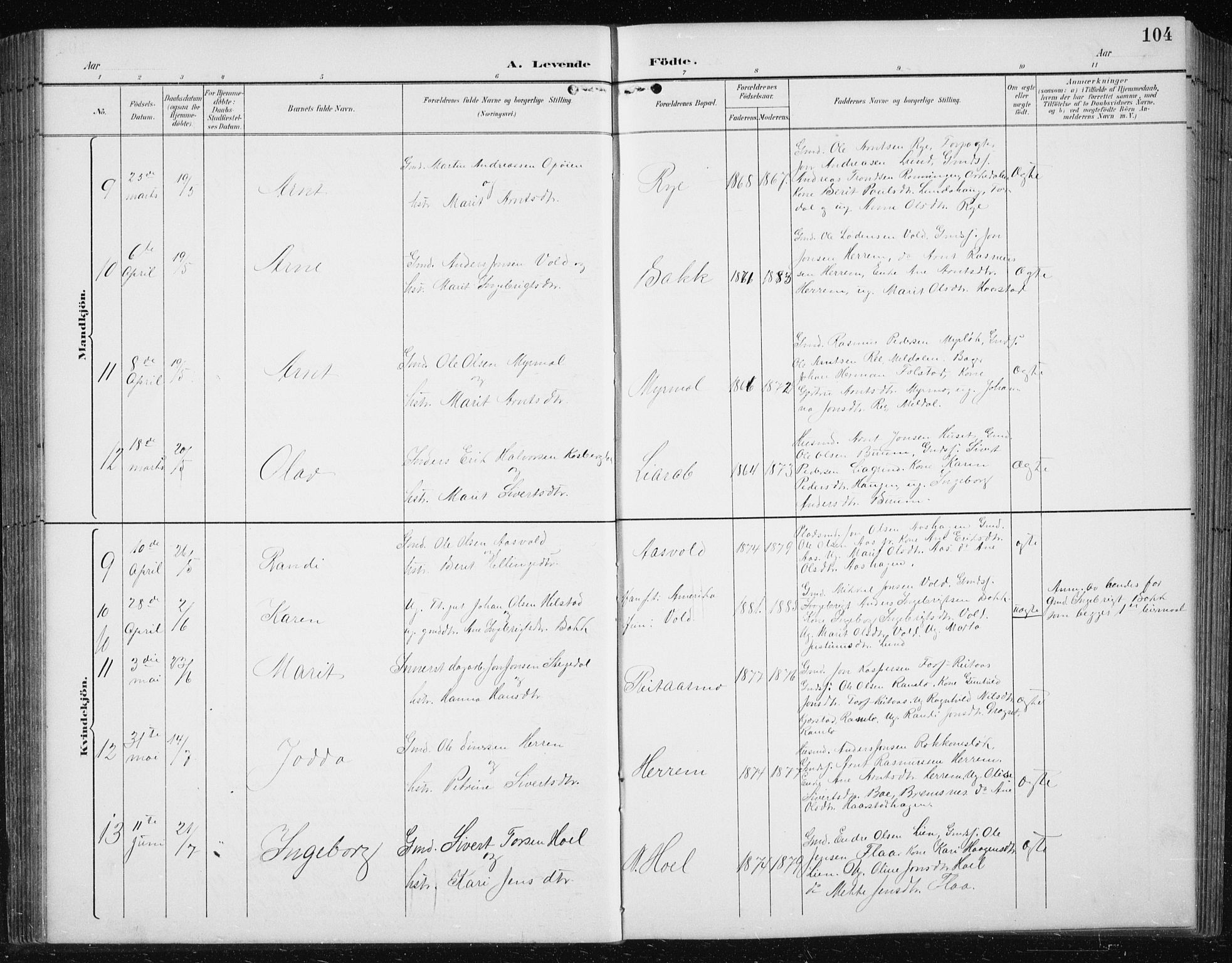 Ministerialprotokoller, klokkerbøker og fødselsregistre - Sør-Trøndelag, AV/SAT-A-1456/674/L0876: Klokkerbok nr. 674C03, 1892-1912, s. 104