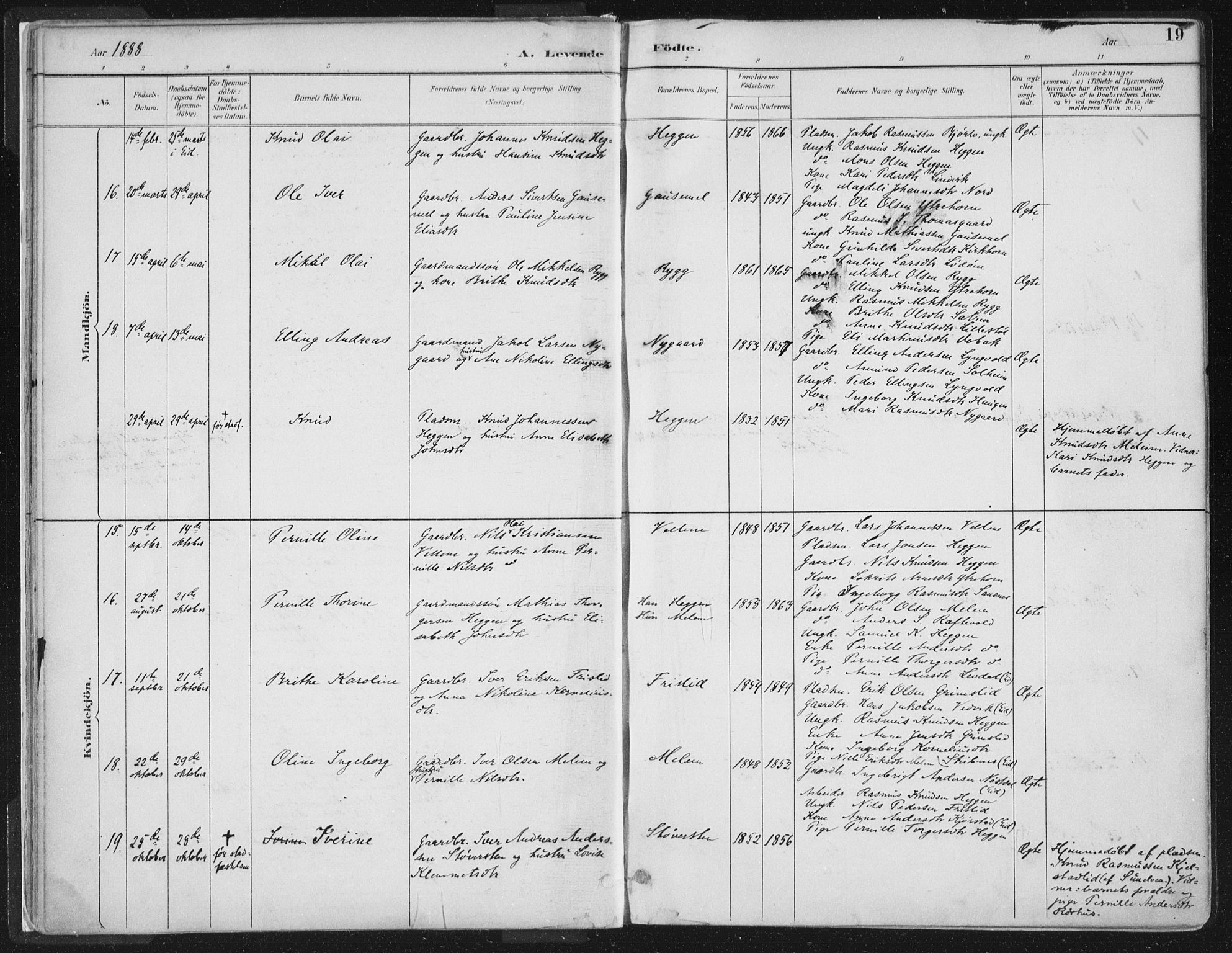 Hornindal sokneprestembete, AV/SAB-A-82401/H/Haa/Haaa/L0003/0001: Ministerialbok nr. A 3A, 1887-1917, s. 19