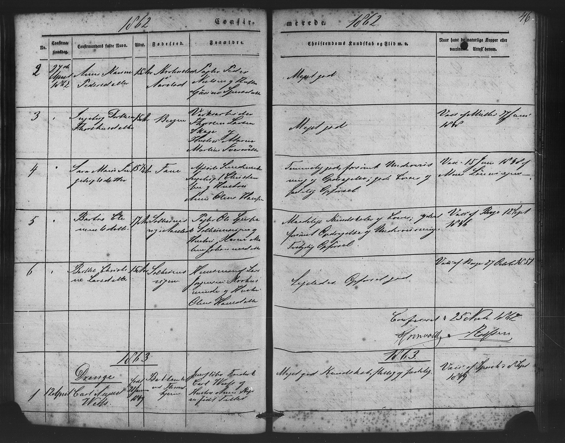 St. Jørgens hospital og Årstad sokneprestembete, AV/SAB-A-99934: Klokkerbok nr. A 5, 1844-1871, s. 46
