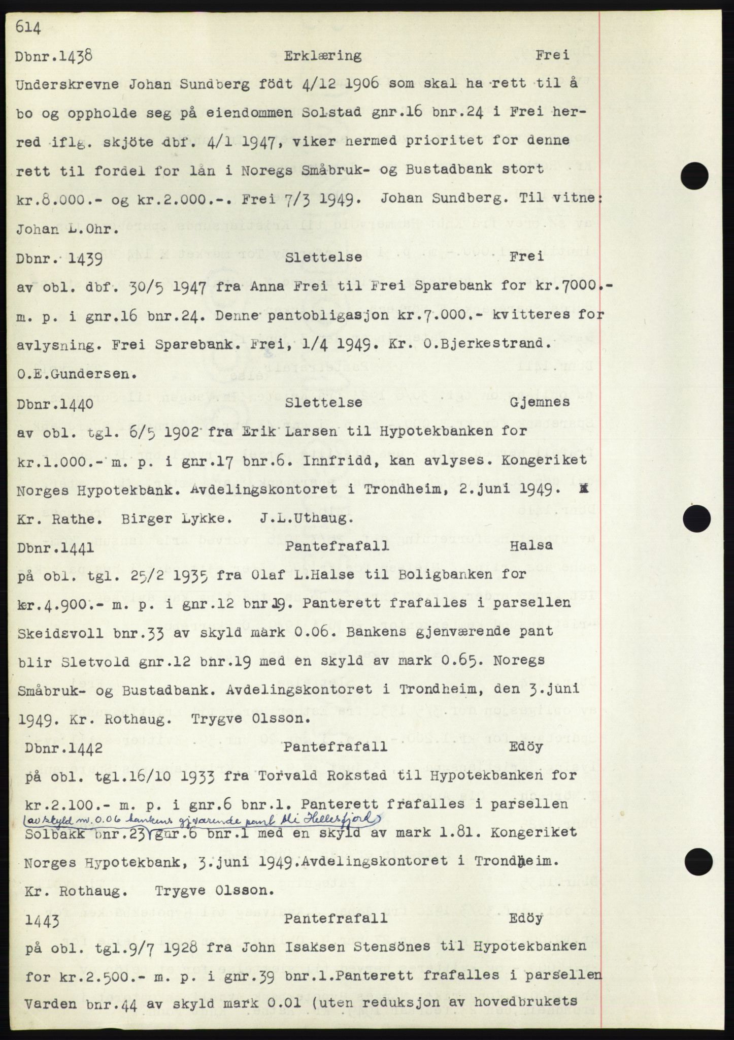 Nordmøre sorenskriveri, SAT/A-4132/1/2/2Ca: Pantebok nr. C82b, 1946-1951, Dagboknr: 1438/1949