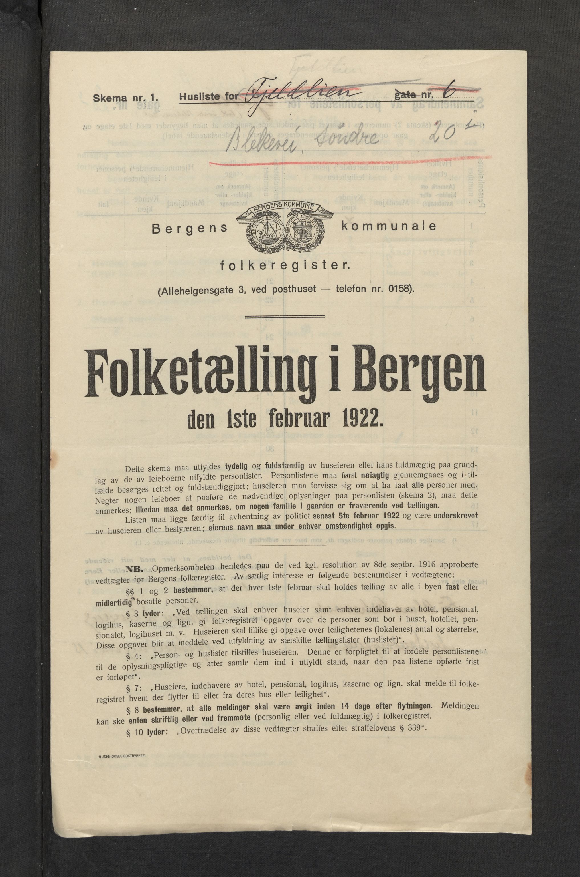 SAB, Kommunal folketelling 1922 for Bergen kjøpstad, 1922, s. 3369