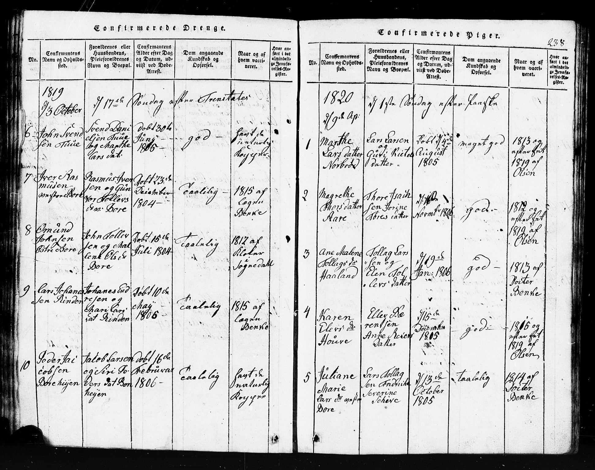 Klepp sokneprestkontor, SAST/A-101803/001/3/30BB/L0001: Klokkerbok nr.  B 1, 1816-1859, s. 238