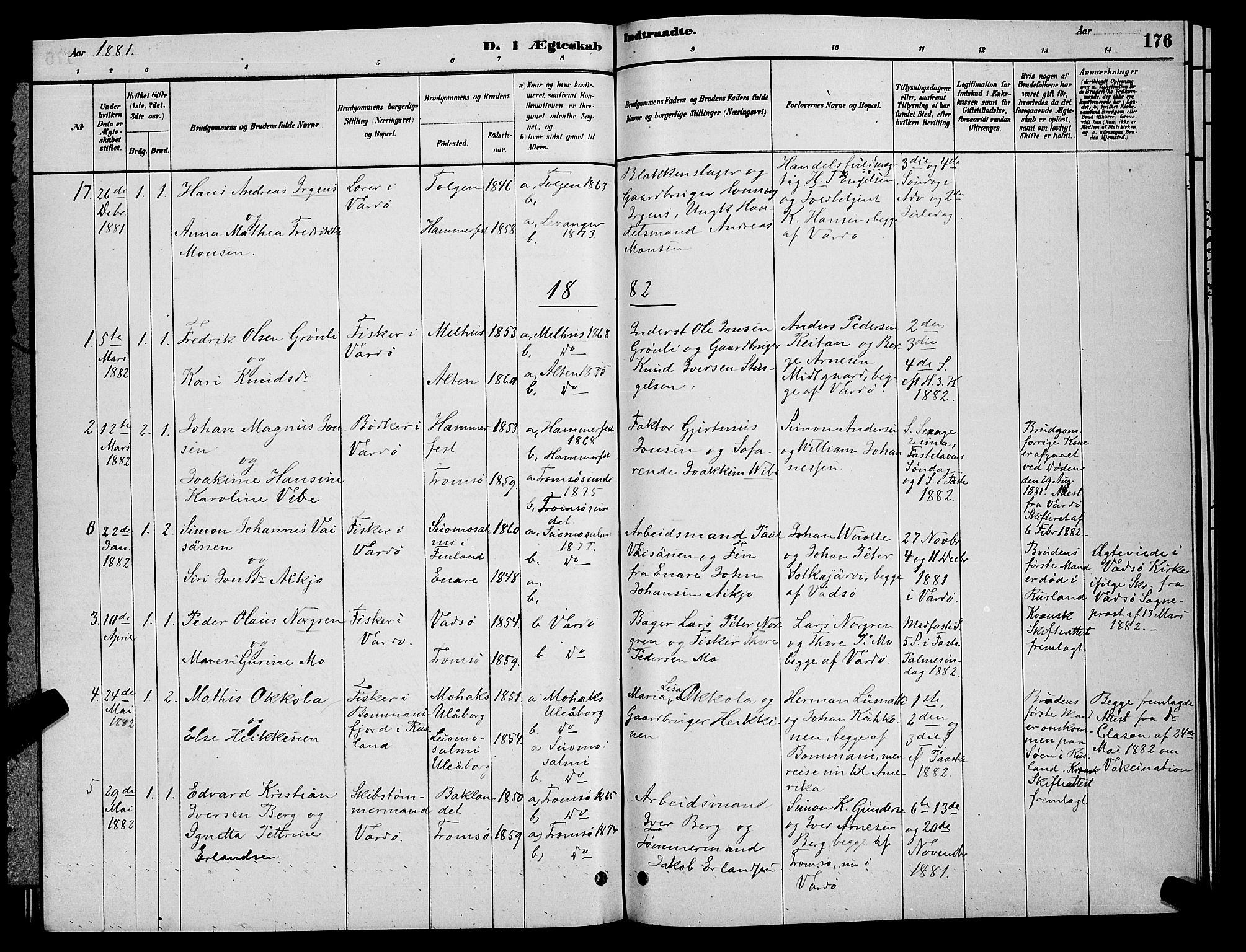 Vardø sokneprestkontor, AV/SATØ-S-1332/H/Hb/L0004klokker: Klokkerbok nr. 4, 1879-1887, s. 176