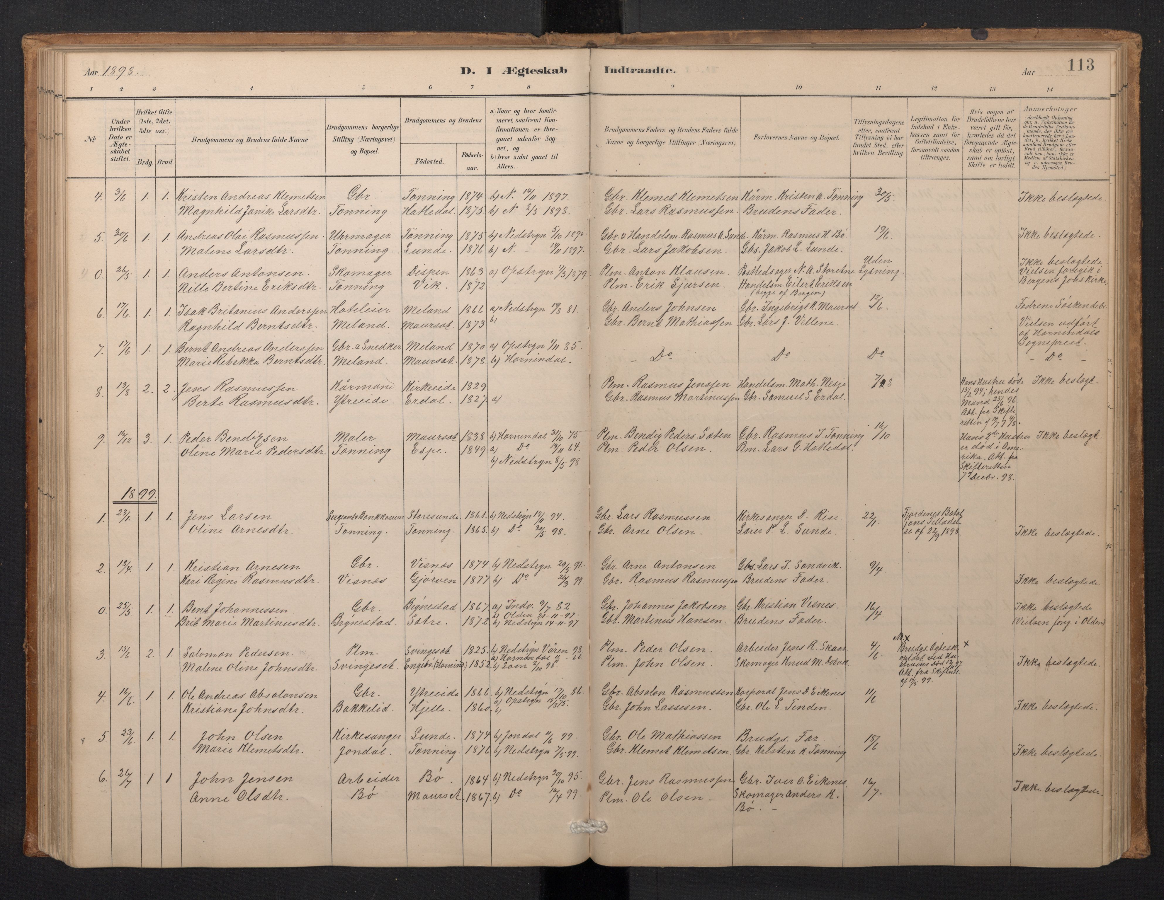 Stryn Sokneprestembete, SAB/A-82501: Klokkerbok nr. A 2, 1883-1905, s. 112b-113a