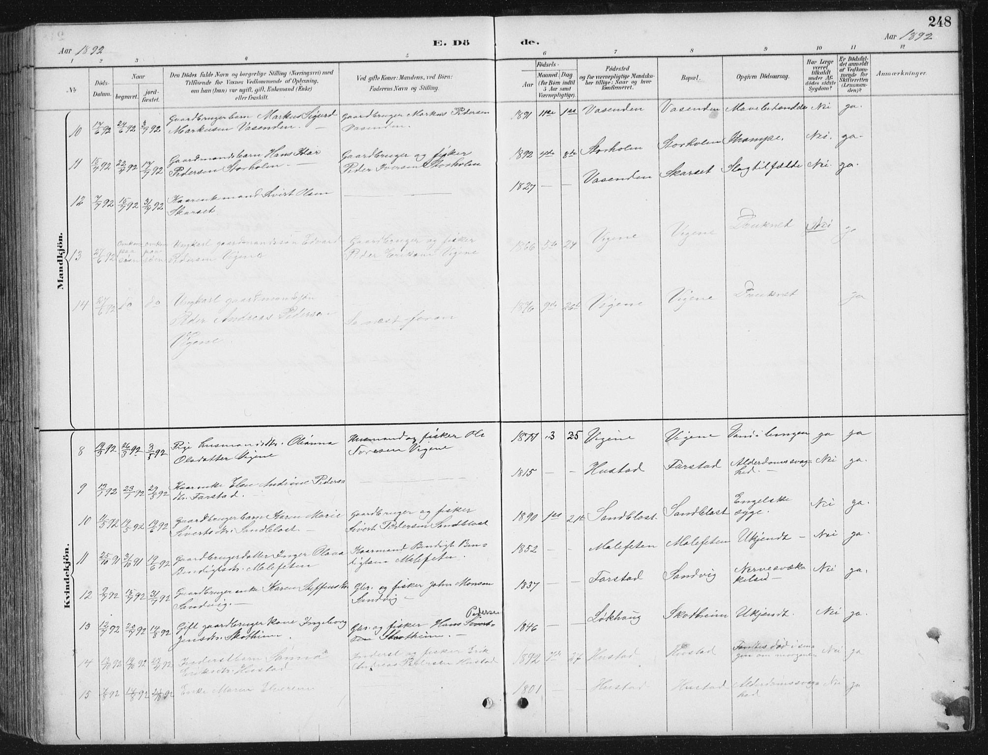 Ministerialprotokoller, klokkerbøker og fødselsregistre - Møre og Romsdal, AV/SAT-A-1454/567/L0783: Klokkerbok nr. 567C03, 1887-1903, s. 248