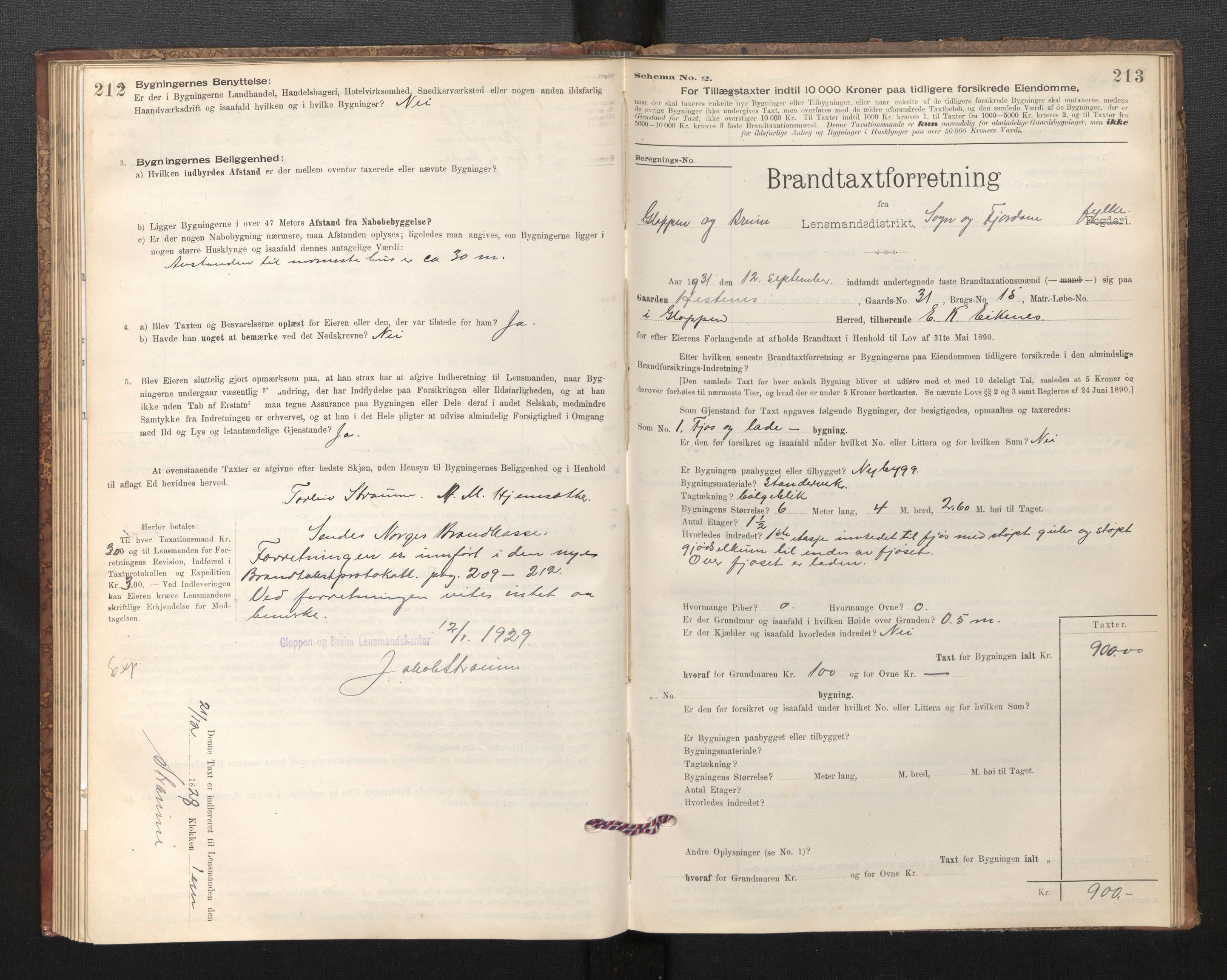 Lensmannen i Gloppen og Breim, SAB/A-27801/0012/L0003: Branntakstprotokoll, skjematakst, 1894-1931, s. 212-213