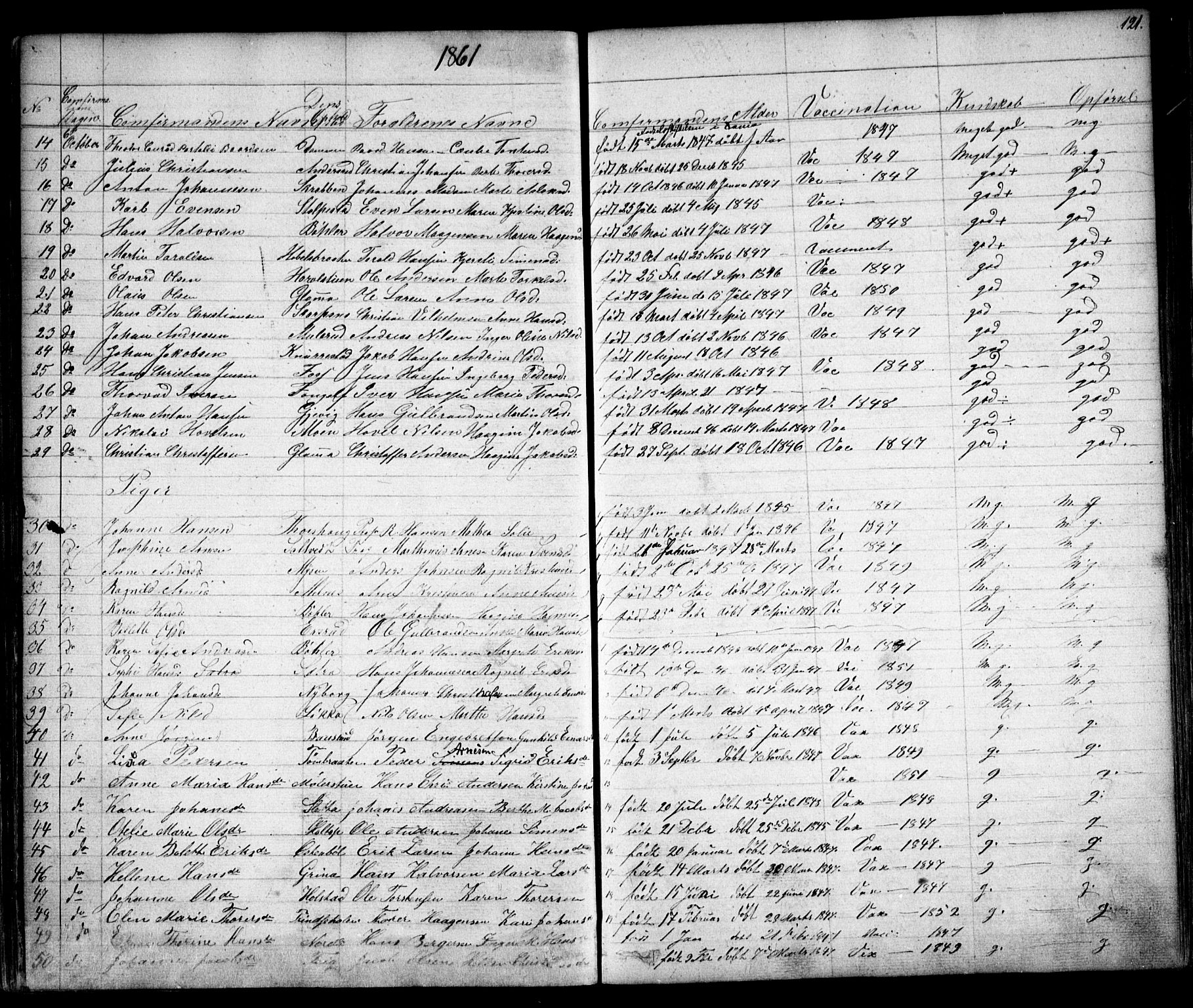 Enebakk prestekontor Kirkebøker, AV/SAO-A-10171c/F/Fa/L0010: Ministerialbok nr. I 10, 1829-1876, s. 121