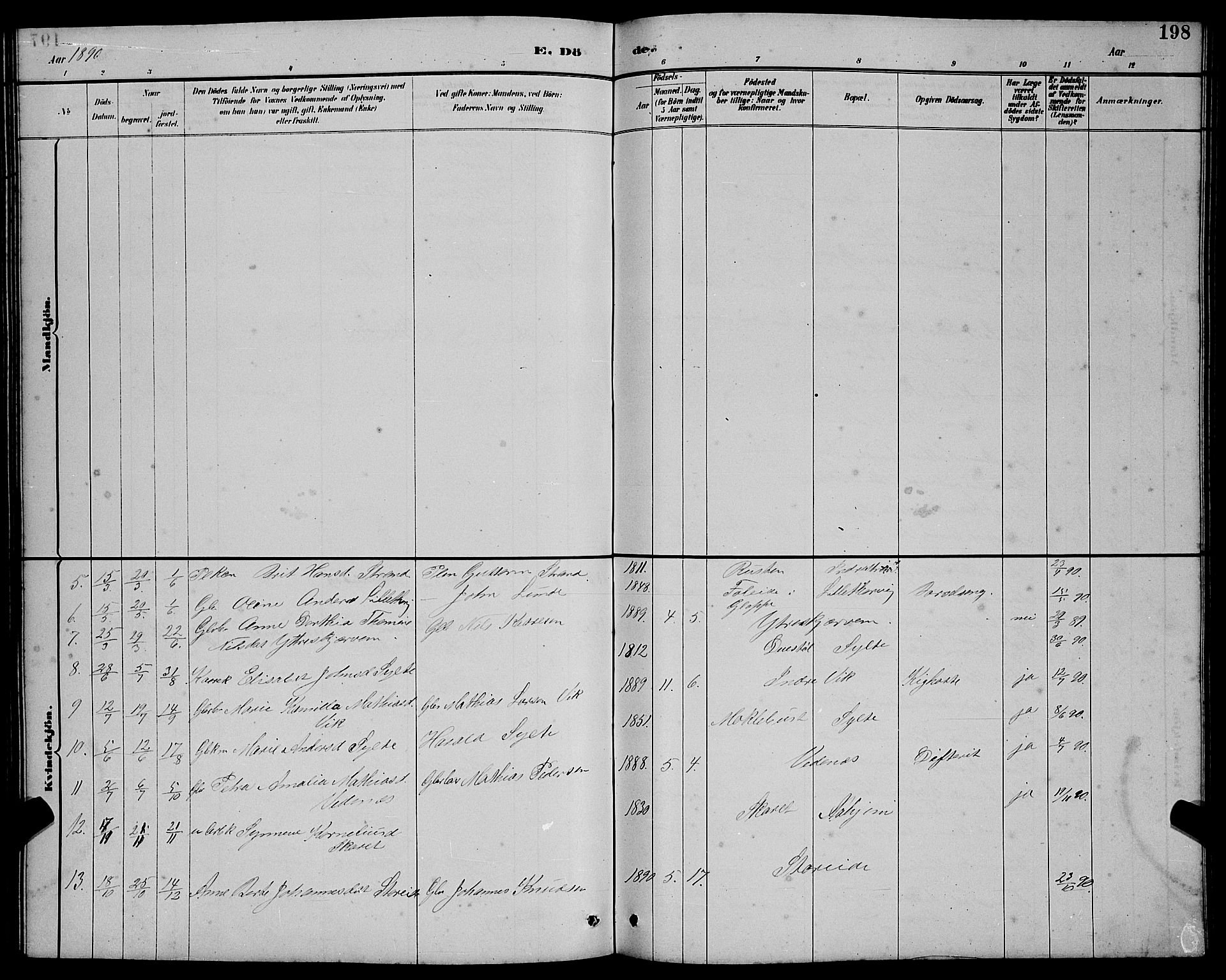 Ministerialprotokoller, klokkerbøker og fødselsregistre - Møre og Romsdal, AV/SAT-A-1454/501/L0017: Klokkerbok nr. 501C03, 1885-1901, s. 198