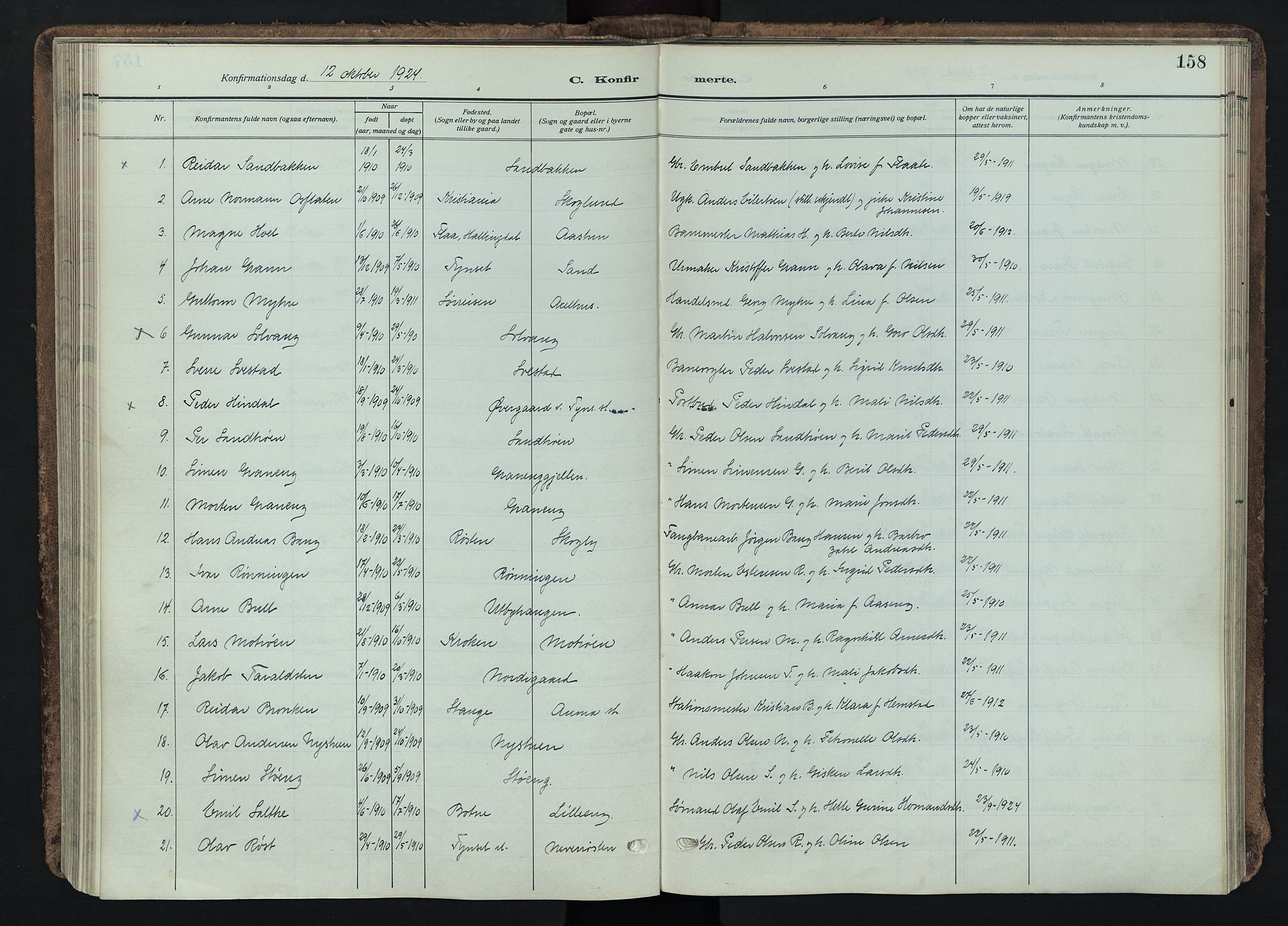 Tynset prestekontor, SAH/PREST-058/H/Ha/Haa/L0026: Ministerialbok nr. 26, 1915-1929, s. 158