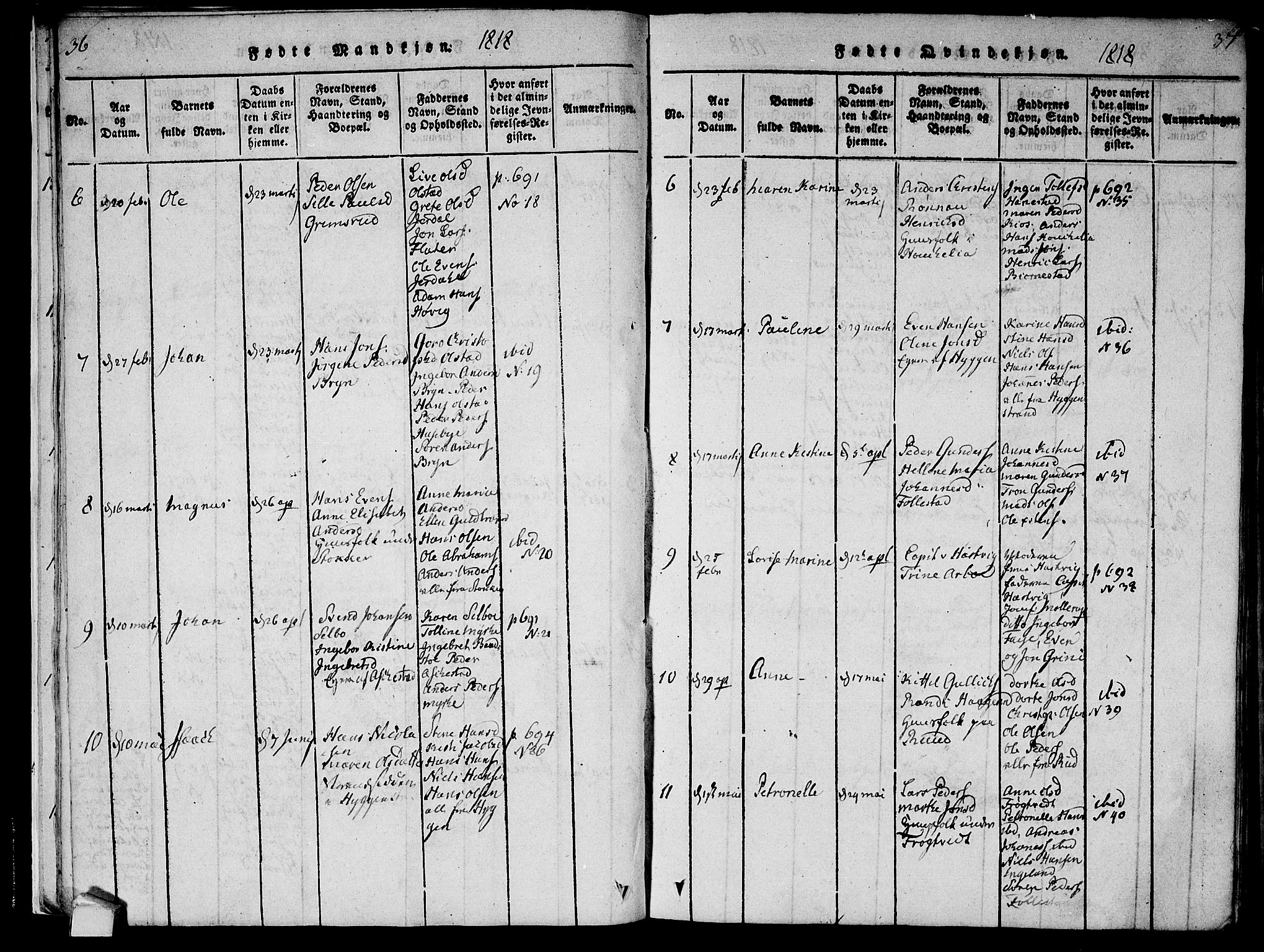 Røyken kirkebøker, SAKO/A-241/F/Fa/L0004: Ministerialbok nr. 4, 1814-1832, s. 36-37