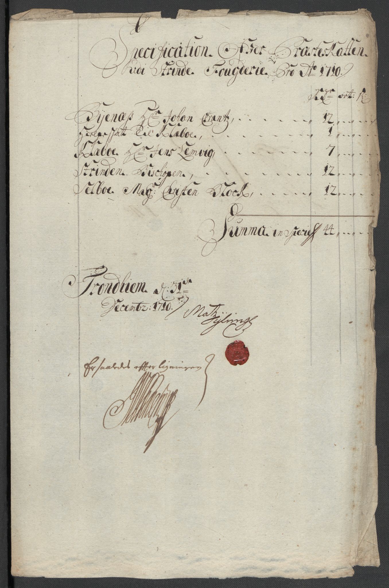 Rentekammeret inntil 1814, Reviderte regnskaper, Fogderegnskap, RA/EA-4092/R61/L4111: Fogderegnskap Strinda og Selbu, 1709-1710, s. 371