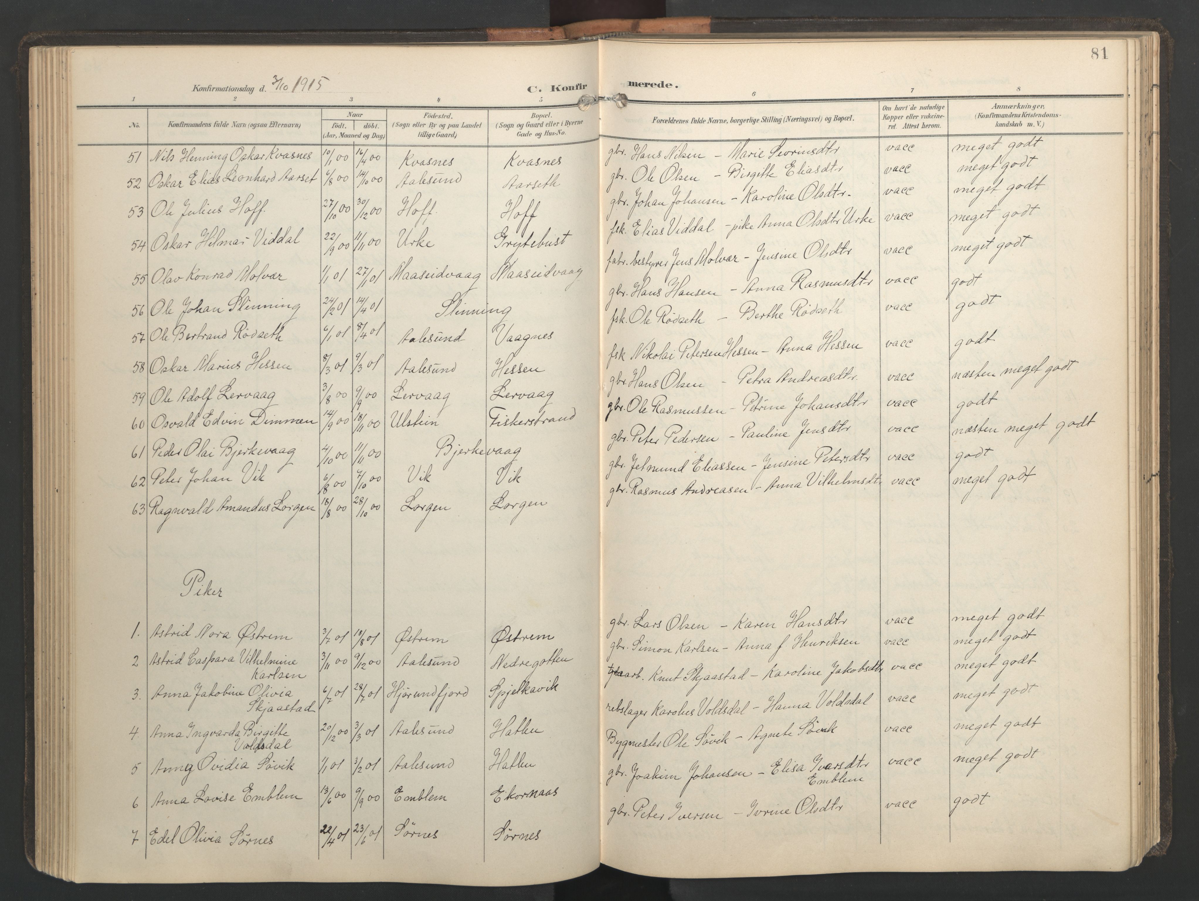 Ministerialprotokoller, klokkerbøker og fødselsregistre - Møre og Romsdal, AV/SAT-A-1454/528/L0433: Klokkerbok nr. 528C14, 1899-1922, s. 81